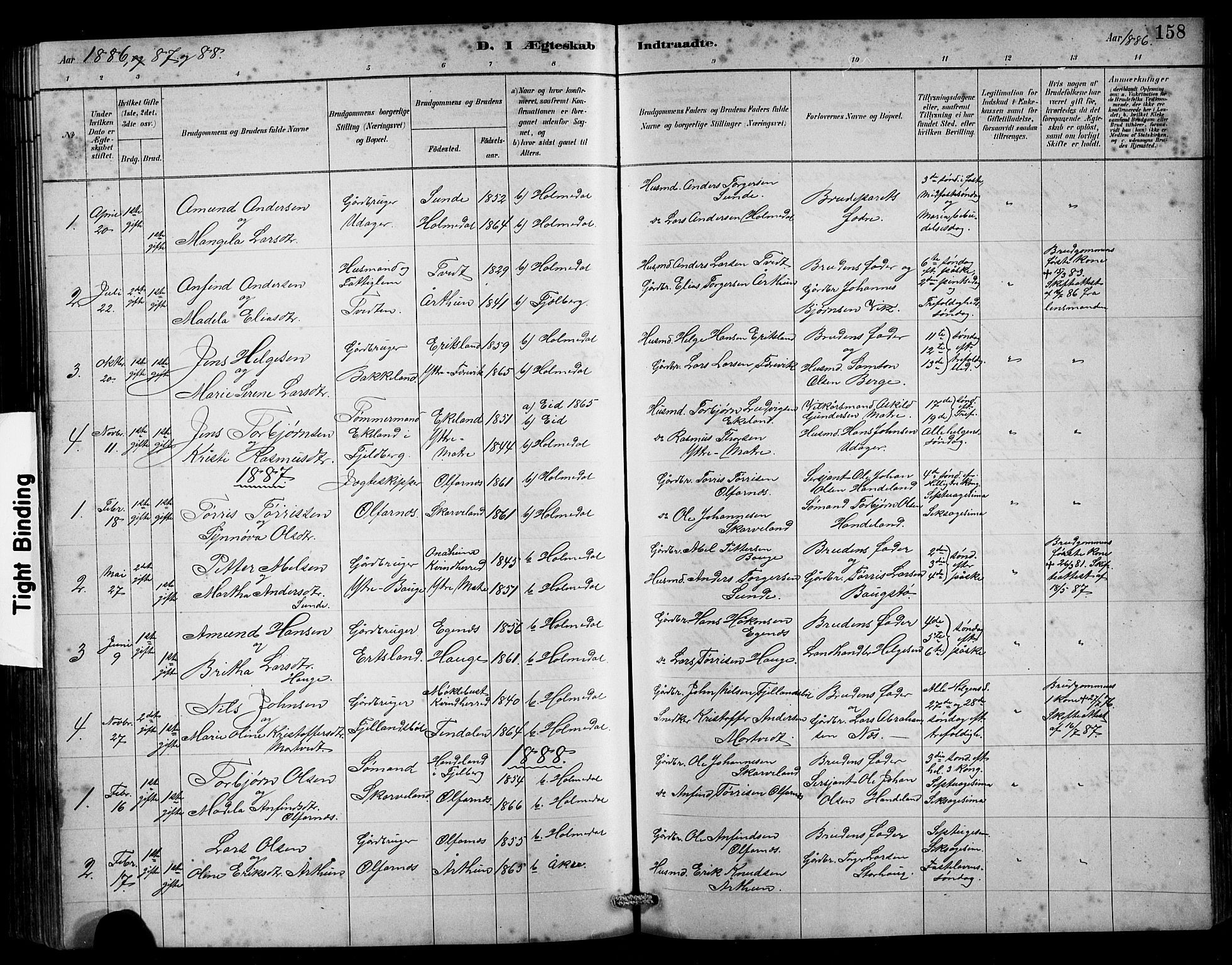 Husnes Sokneprestembete, SAB/A-75901/H/Hab: Parish register (copy) no. B 2, 1884-1914, p. 158