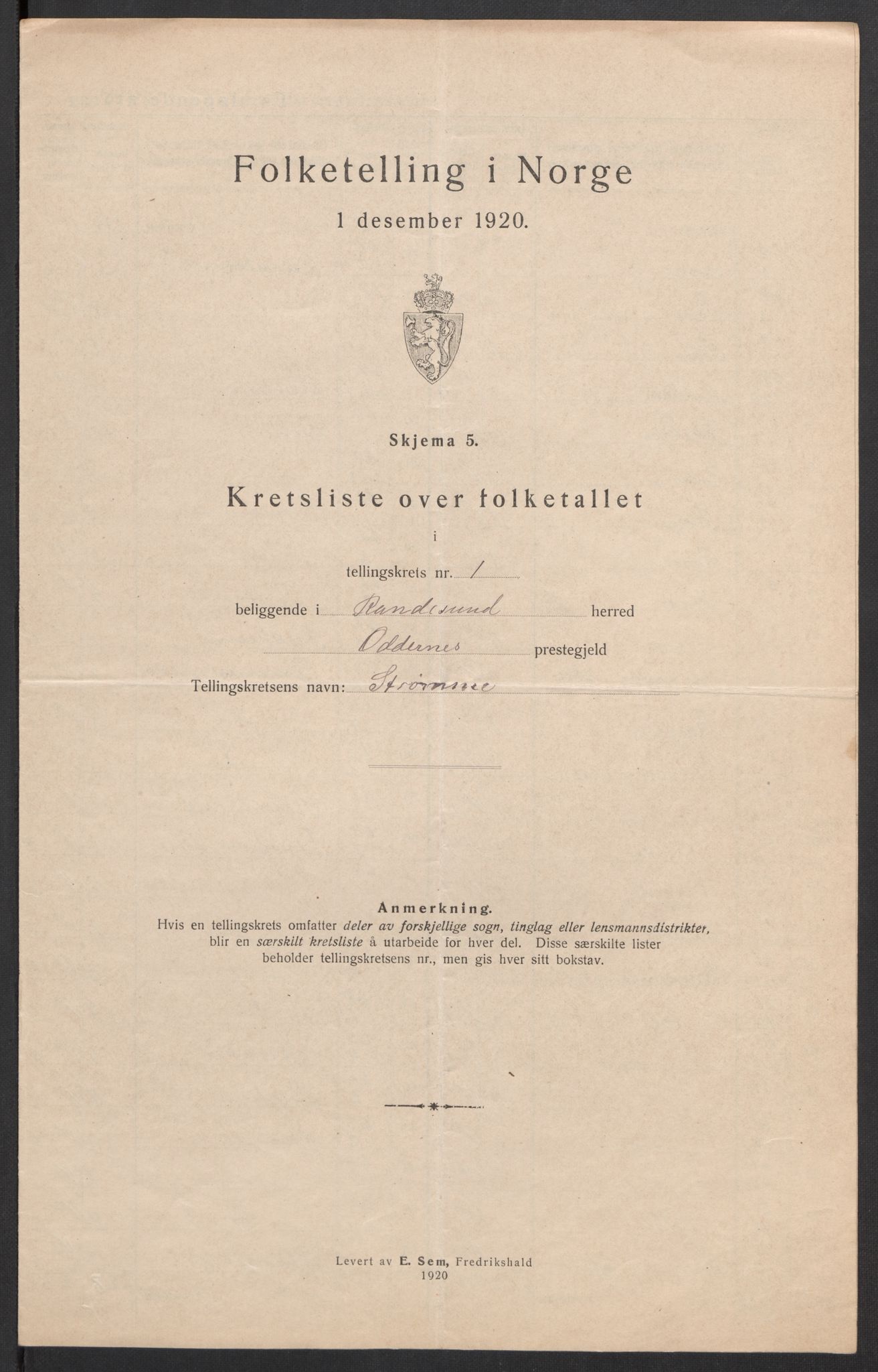 SAK, 1920 census for Randesund, 1920, p. 10