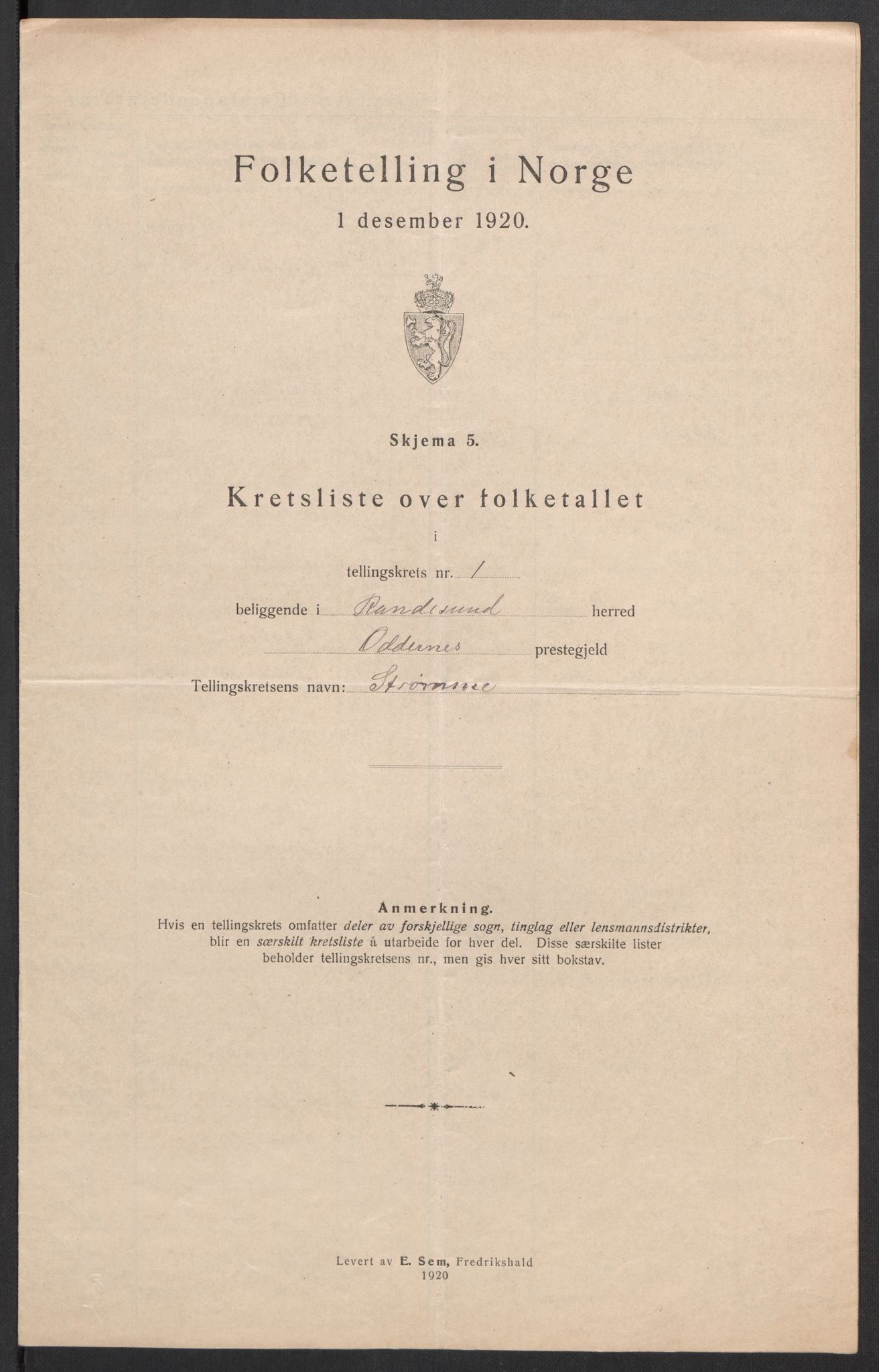 SAK, 1920 census for Randesund, 1920, p. 10