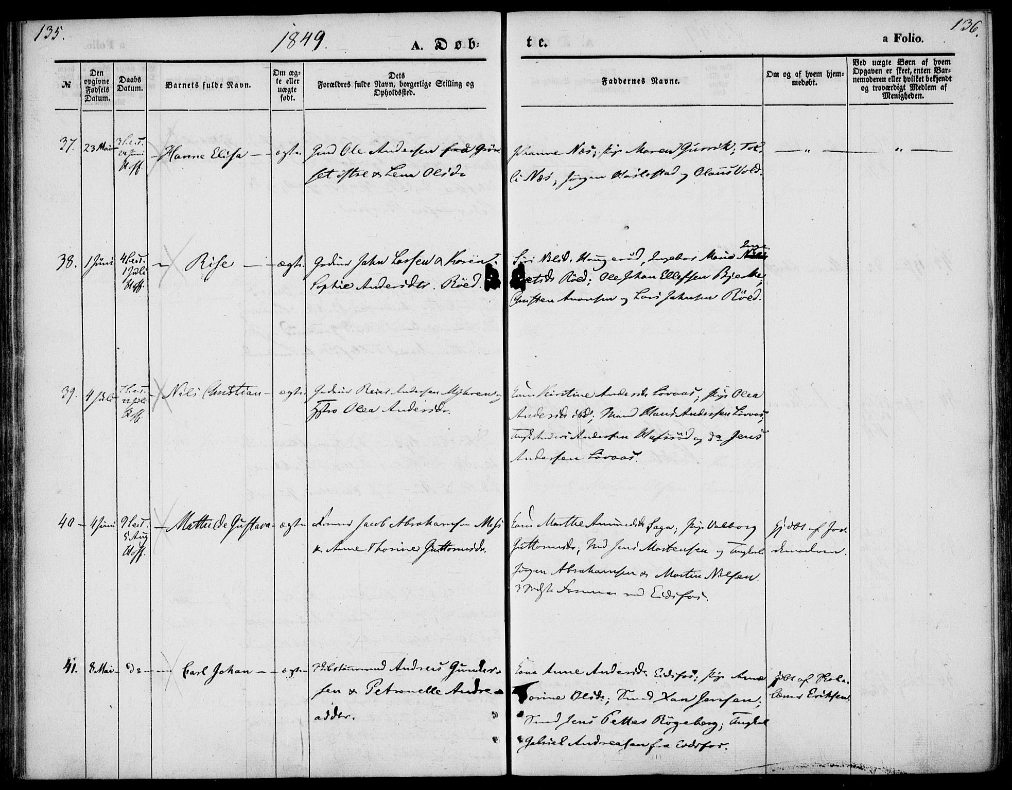 Hof kirkebøker, AV/SAKO-A-64/F/Fa/L0005: Parish register (official) no. I 5, 1844-1851, p. 135-136