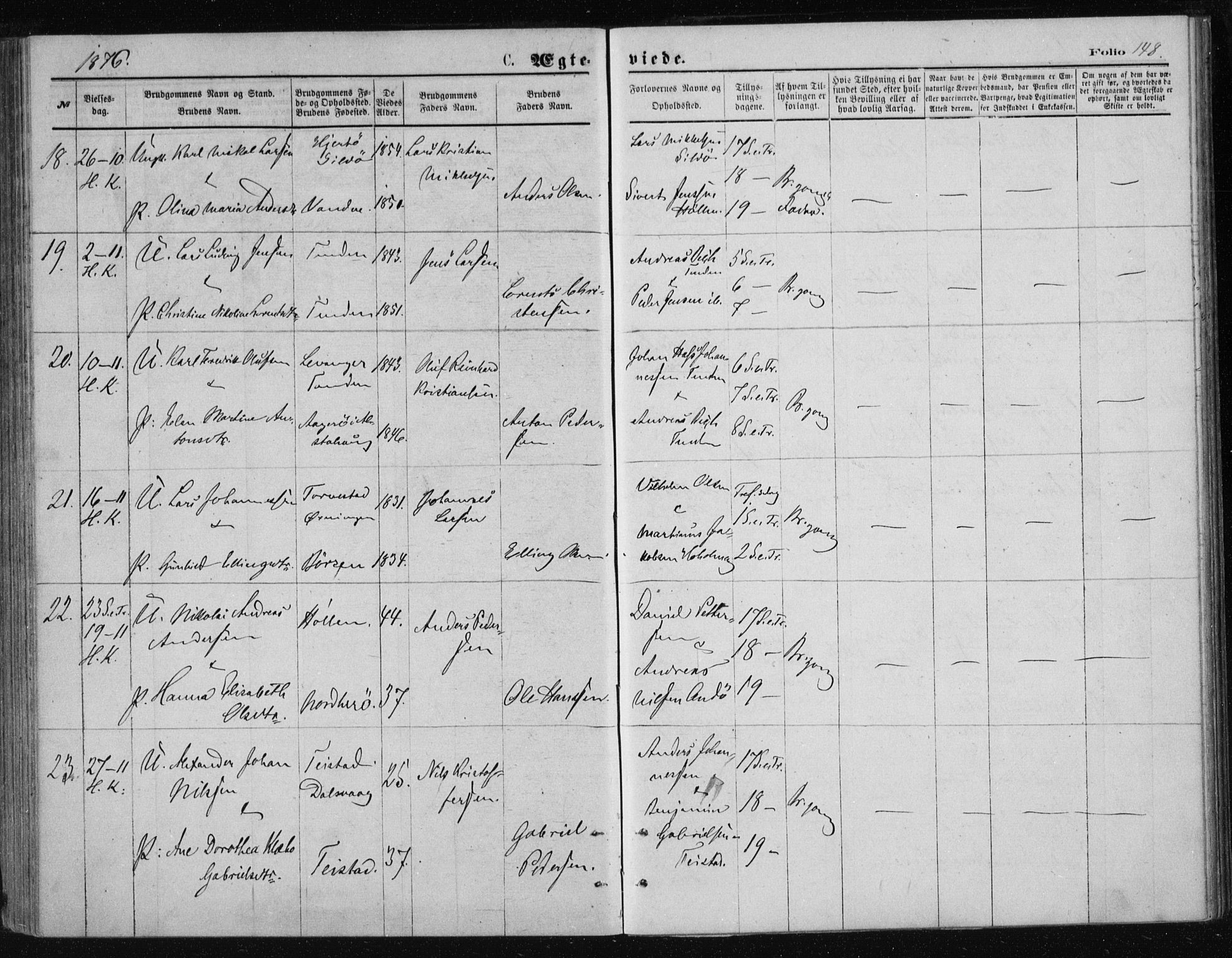 Ministerialprotokoller, klokkerbøker og fødselsregistre - Nordland, AV/SAT-A-1459/834/L0506: Parish register (official) no. 834A04, 1872-1878, p. 148