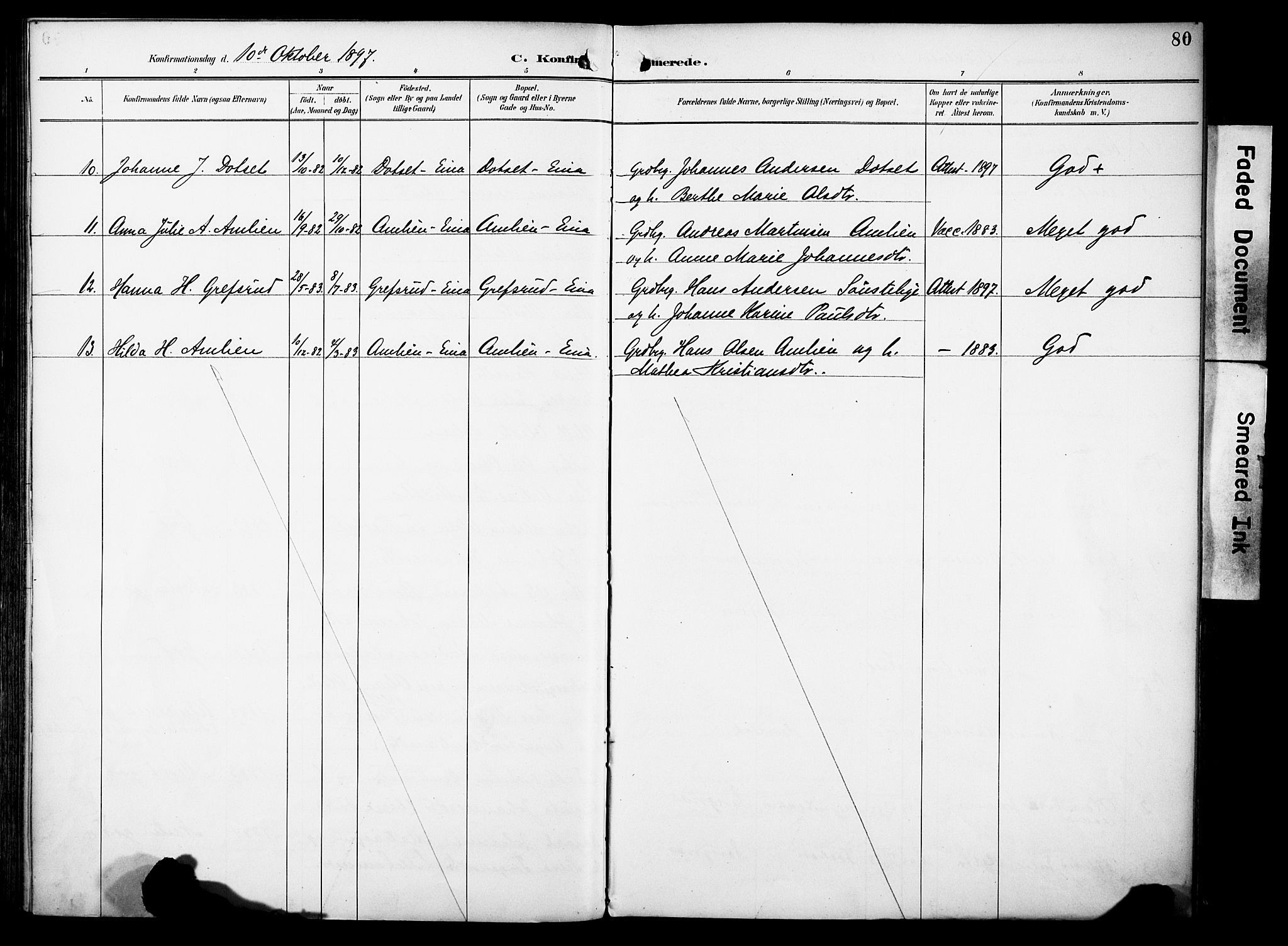 Vestre Toten prestekontor, SAH/PREST-108/H/Ha/Haa/L0012: Parish register (official) no. 12, 1890-1906, p. 80