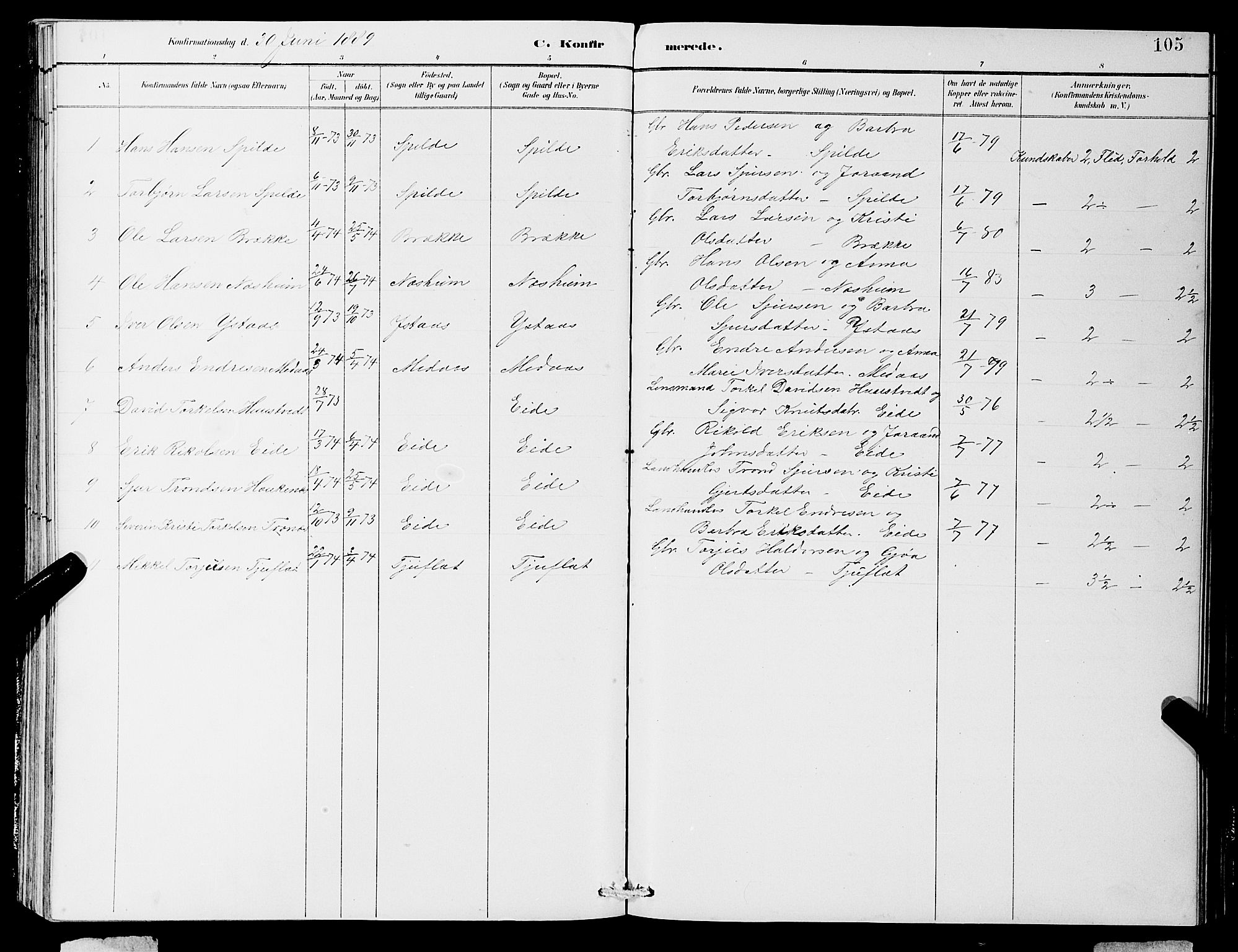 Ulvik sokneprestembete, SAB/A-78801/H/Hab: Parish register (copy) no. B 3, 1884-1901, p. 105