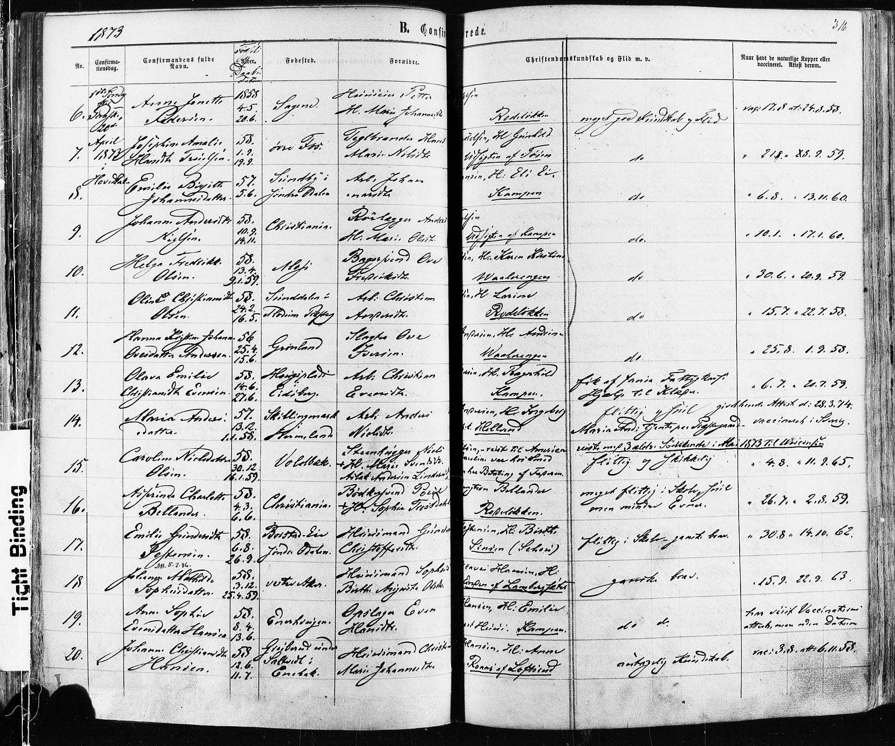 Østre Aker prestekontor Kirkebøker, SAO/A-10840/F/Fa/L0003: Parish register (official) no. I 3, 1869-1875, p. 316