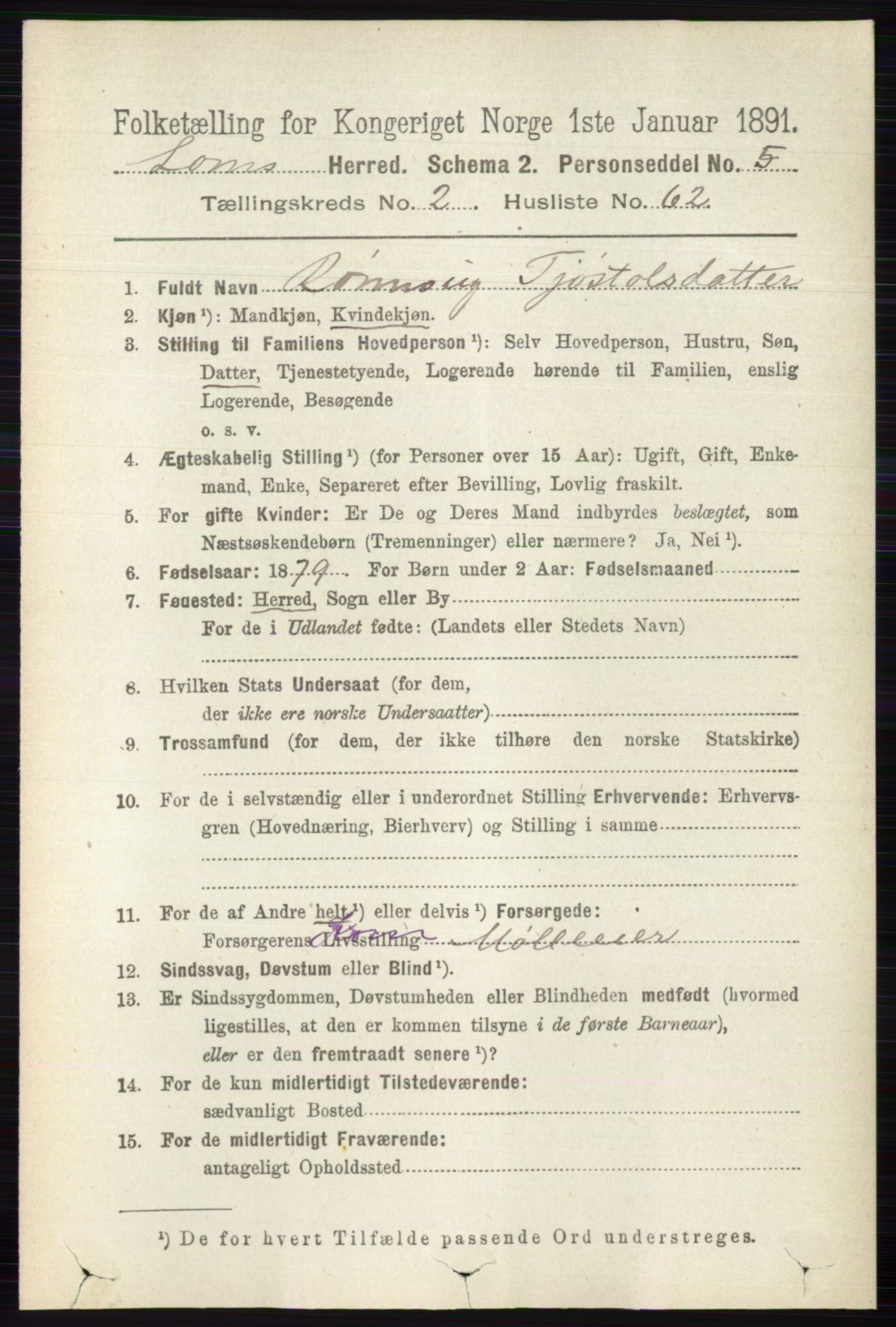 RA, 1891 census for 0514 Lom, 1891, p. 1210