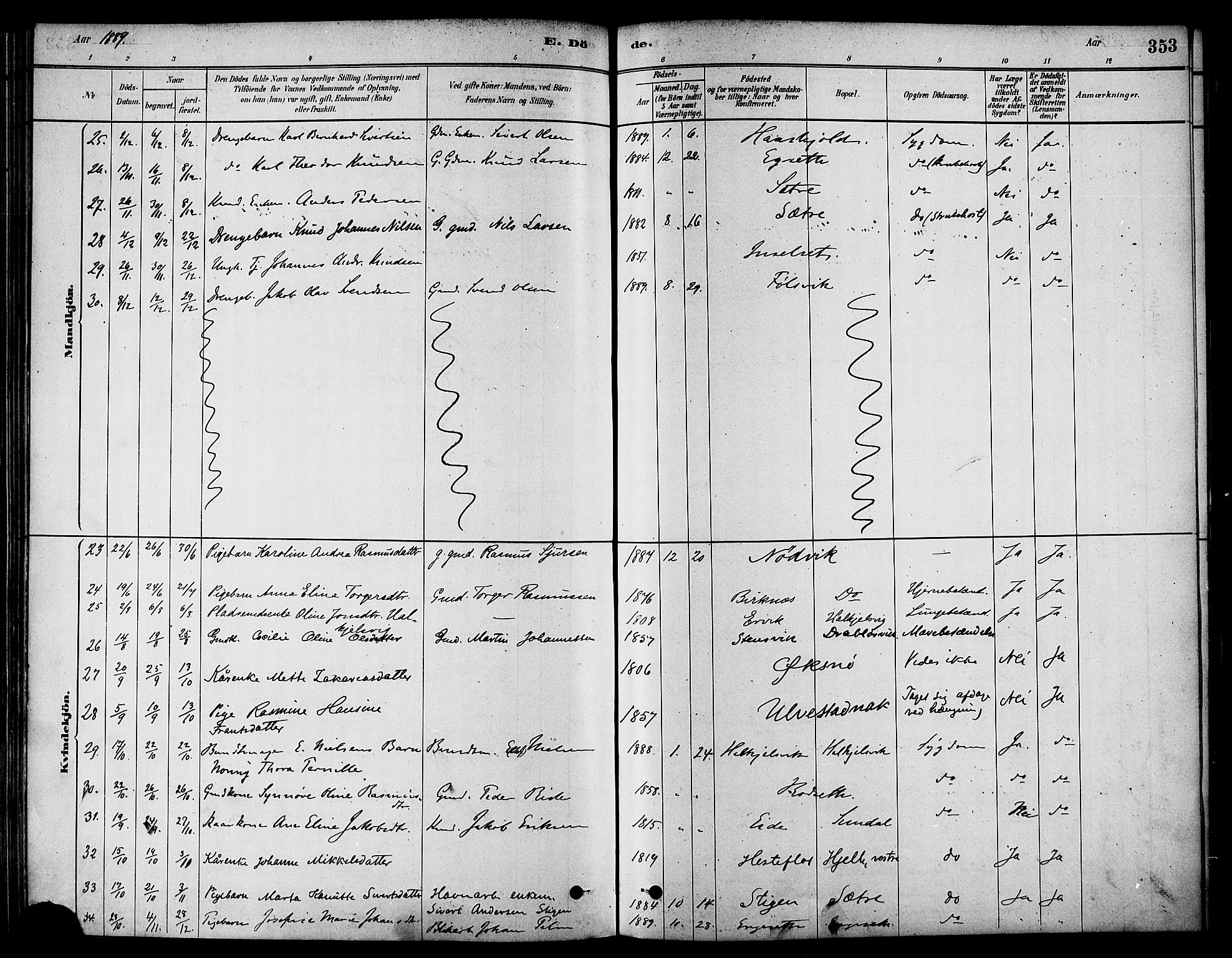 Ministerialprotokoller, klokkerbøker og fødselsregistre - Møre og Romsdal, AV/SAT-A-1454/511/L0141: Parish register (official) no. 511A08, 1878-1890, p. 353