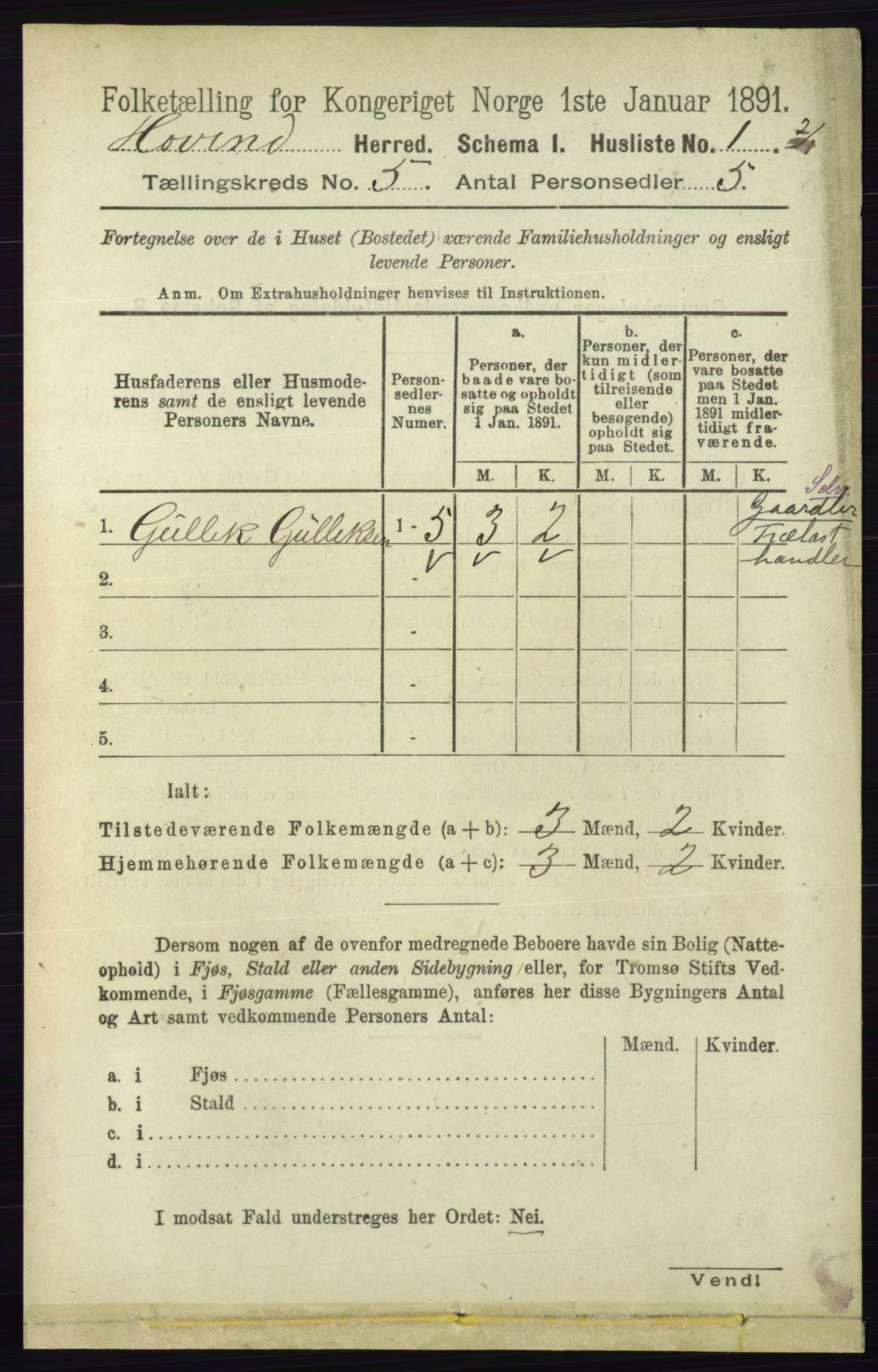 RA, 1891 census for 0825 Hovin, 1891, p. 960