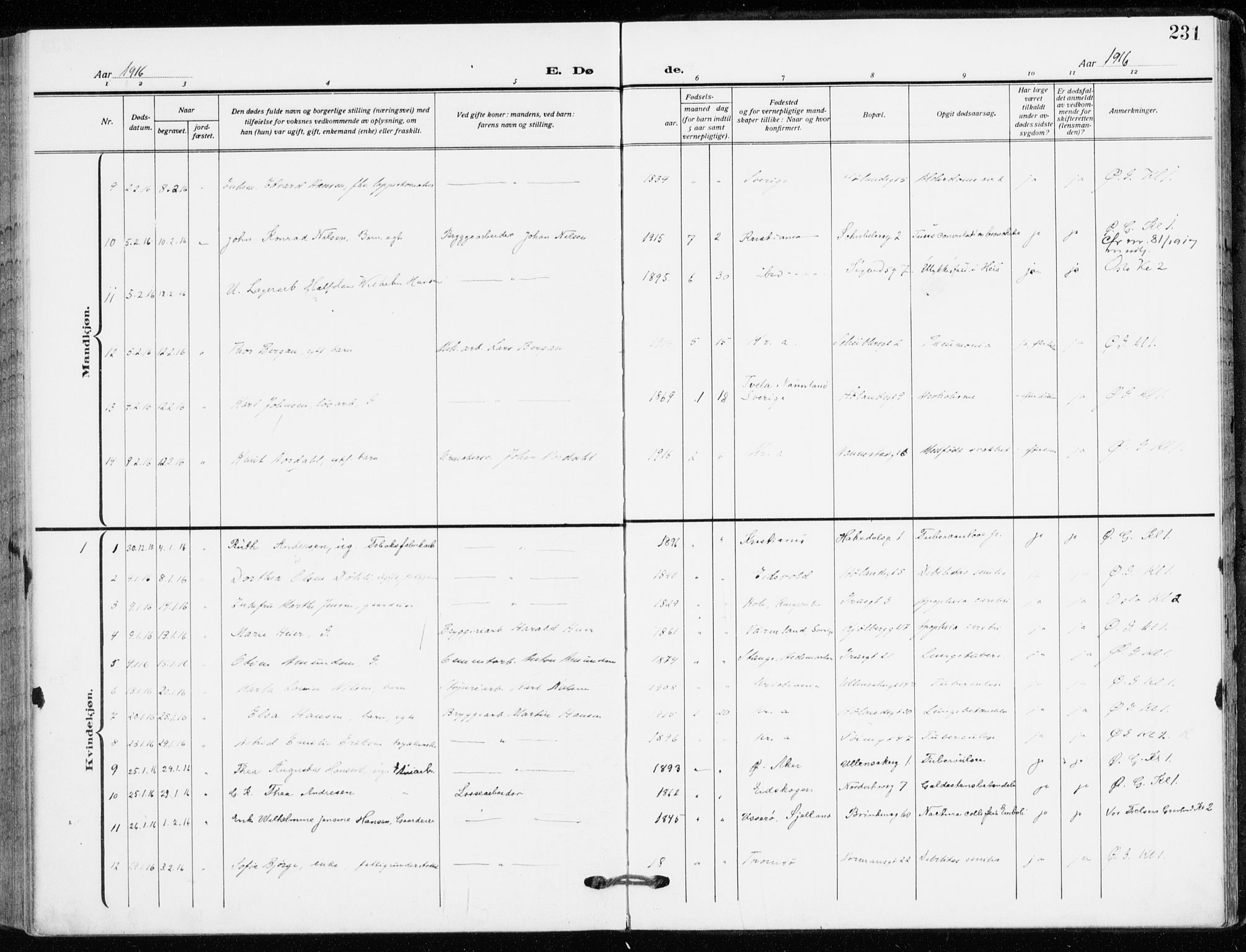 Kampen prestekontor Kirkebøker, AV/SAO-A-10853/F/Fa/L0013: Parish register (official) no. I 13, 1917-1922, p. 231