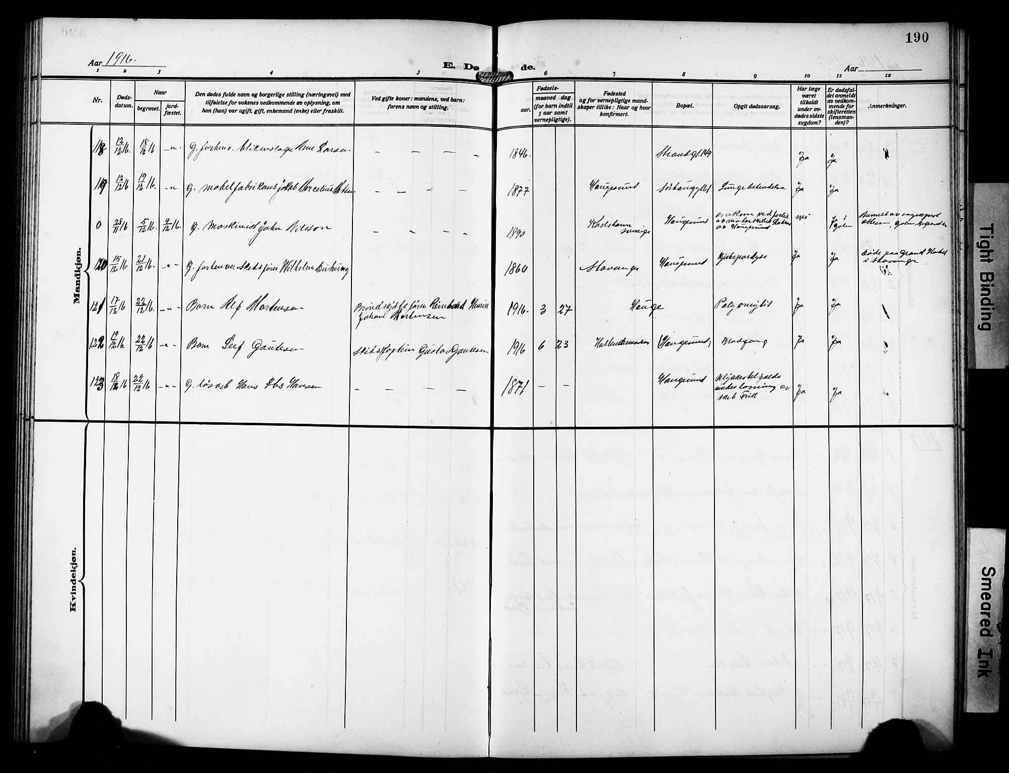 Haugesund sokneprestkontor, AV/SAST-A -101863/H/Ha/Hab/L0008: Parish register (copy) no. B 8, 1909-1921, p. 190