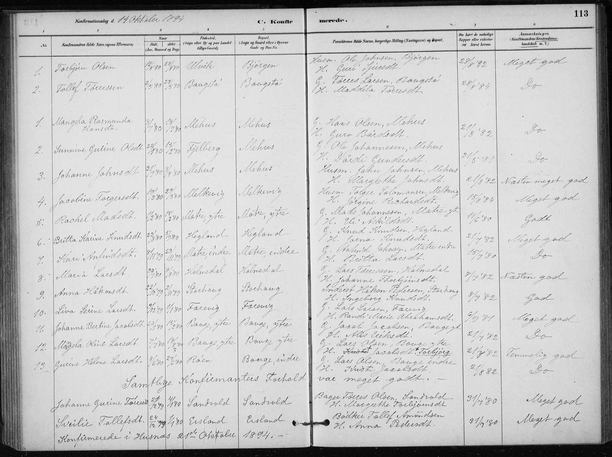 Skånevik sokneprestembete, SAB/A-77801/H/Haa: Parish register (official) no. C  1, 1879-1917, p. 113