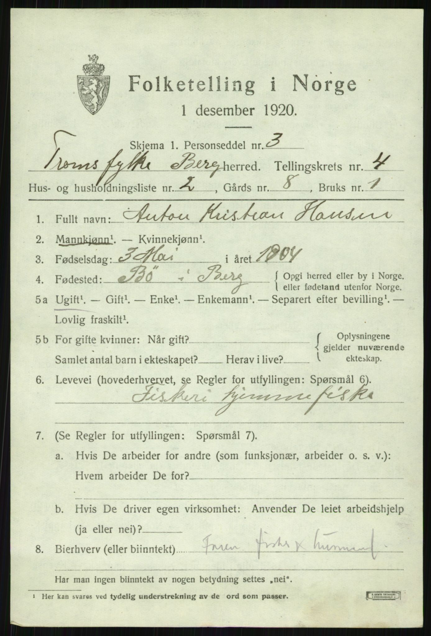 SATØ, 1920 census for Berg, 1920, p. 1535