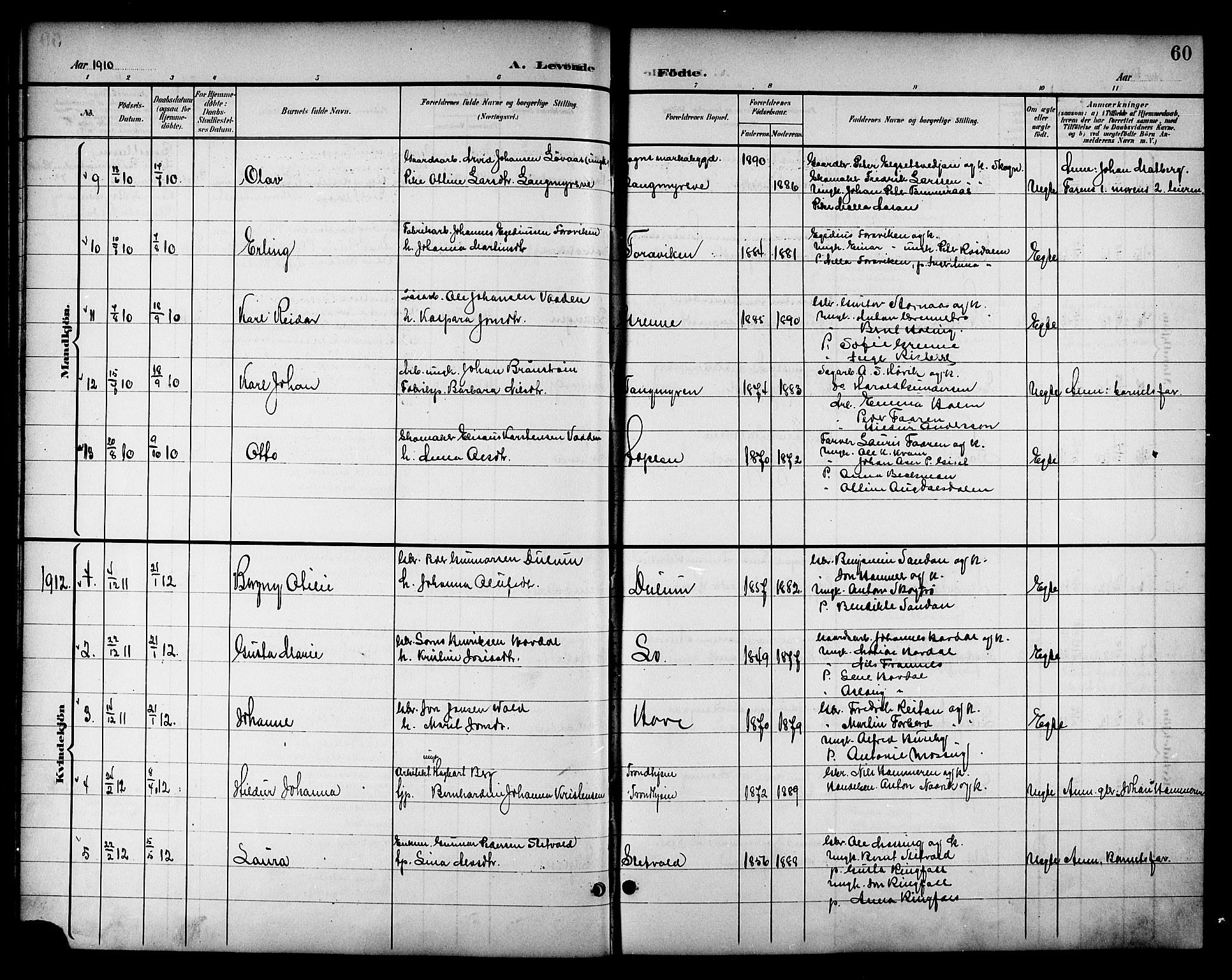 Ministerialprotokoller, klokkerbøker og fødselsregistre - Nord-Trøndelag, SAT/A-1458/714/L0135: Parish register (copy) no. 714C04, 1899-1918, p. 60