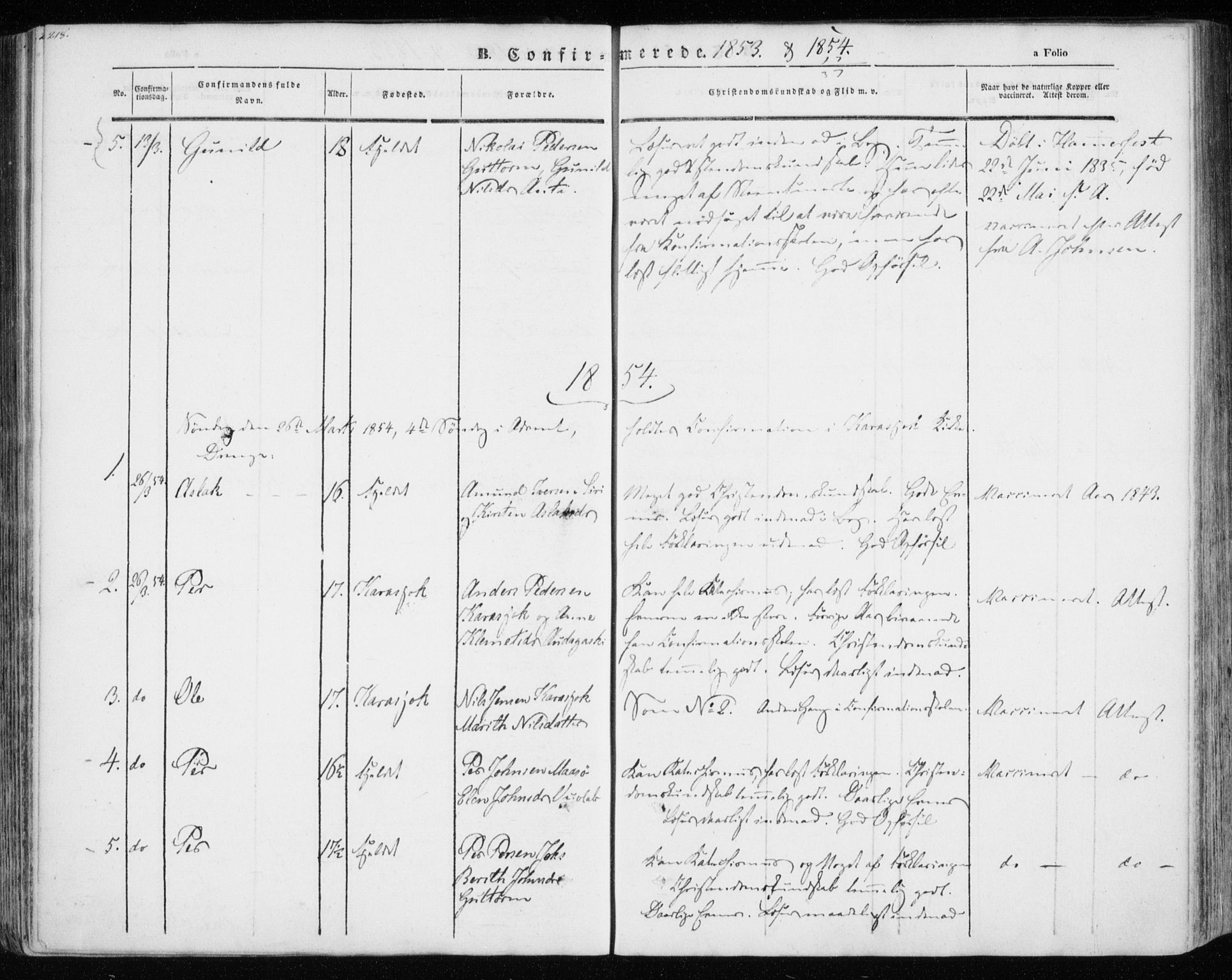 Kistrand/Porsanger sokneprestembete, SATØ/S-1351/H/Ha/L0012.kirke: Parish register (official) no. 12, 1843-1871, p. 218-219
