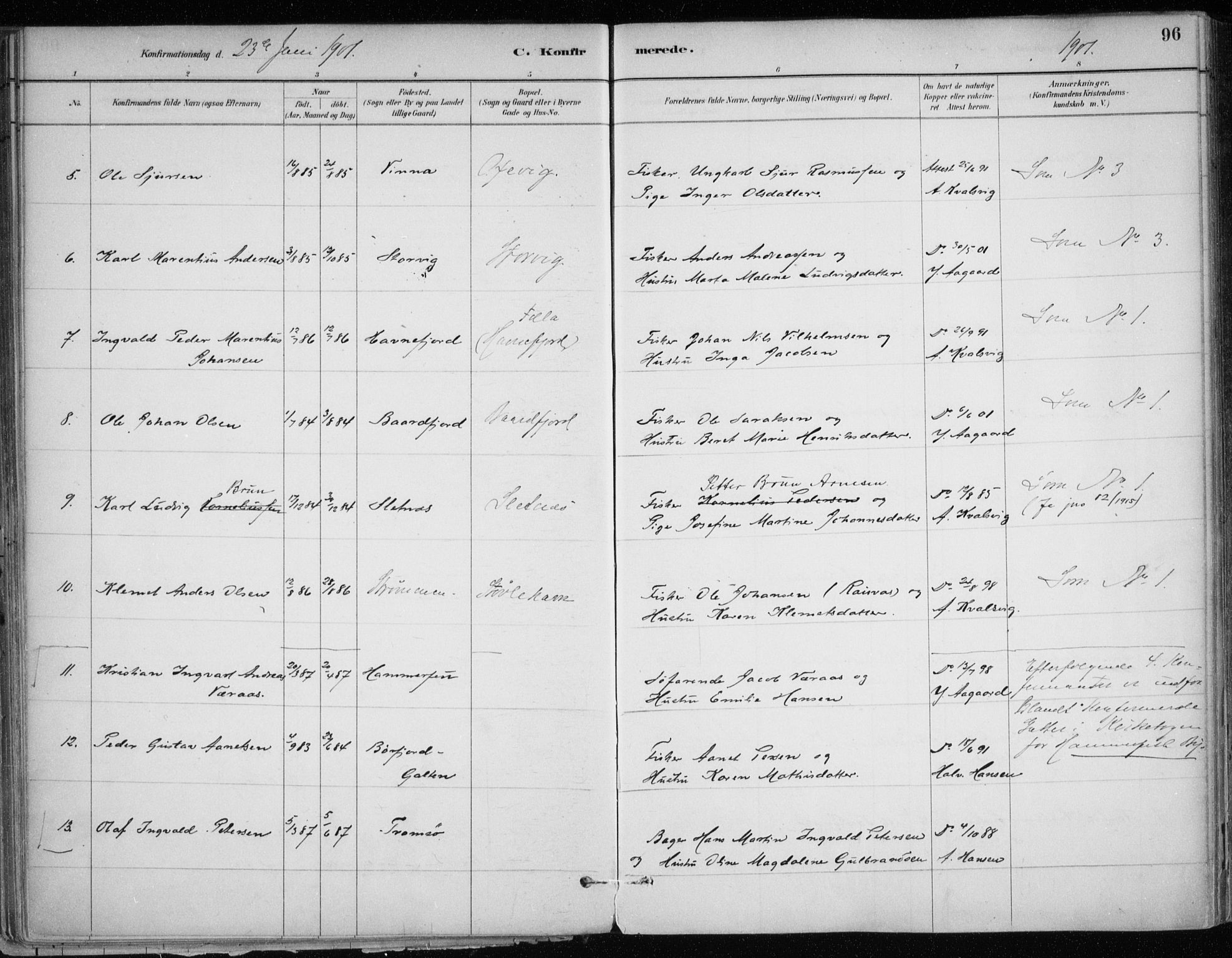 Hammerfest sokneprestkontor, SATØ/S-1347/H/Ha/L0013.kirke: Parish register (official) no. 13, 1898-1917, p. 96