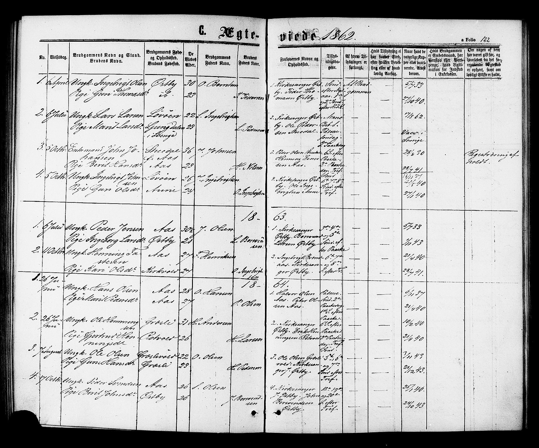 Ministerialprotokoller, klokkerbøker og fødselsregistre - Sør-Trøndelag, AV/SAT-A-1456/698/L1163: Parish register (official) no. 698A01, 1862-1887, p. 122