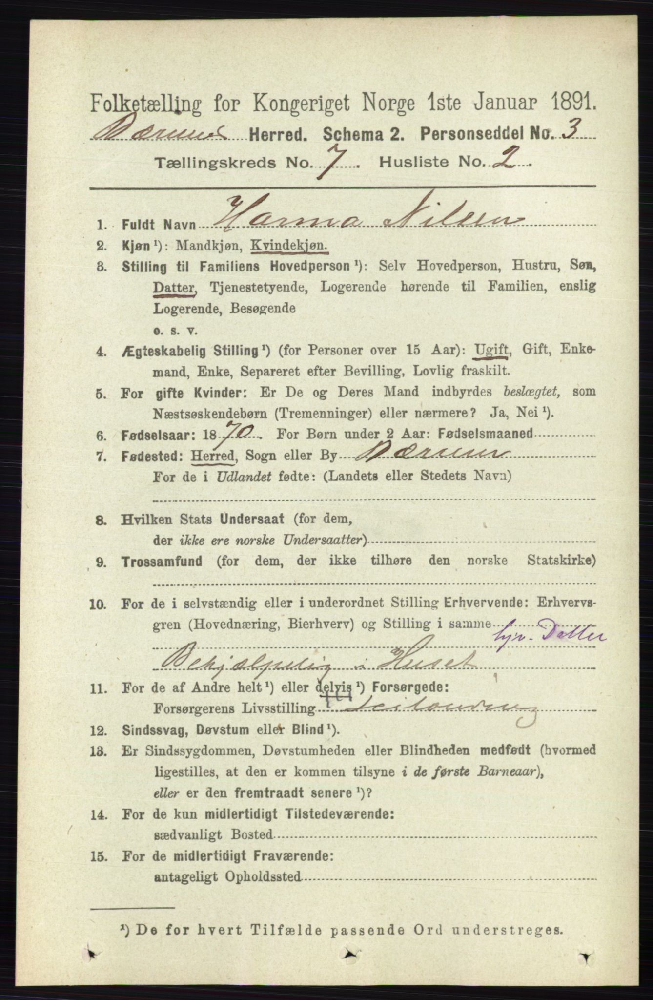 RA, 1891 census for 0219 Bærum, 1891, p. 4092