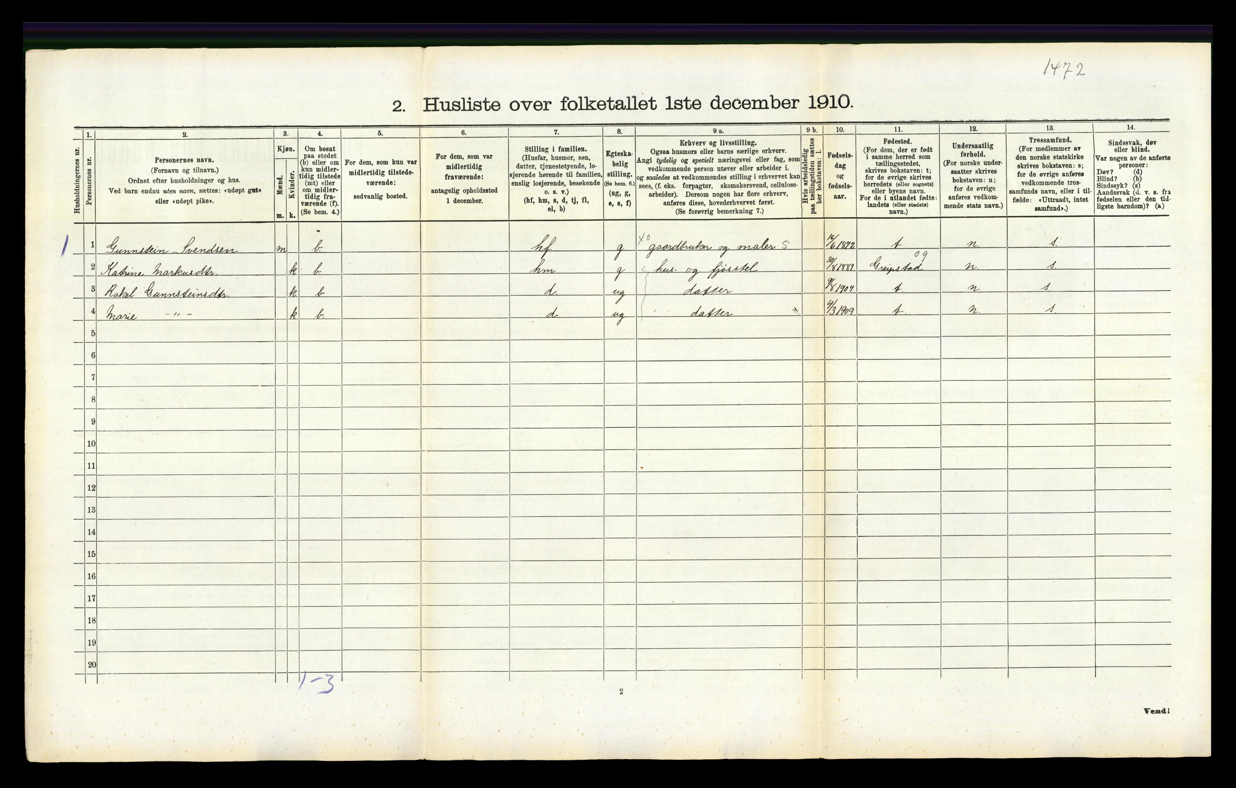 RA, 1910 census for Oddernes, 1910, p. 590