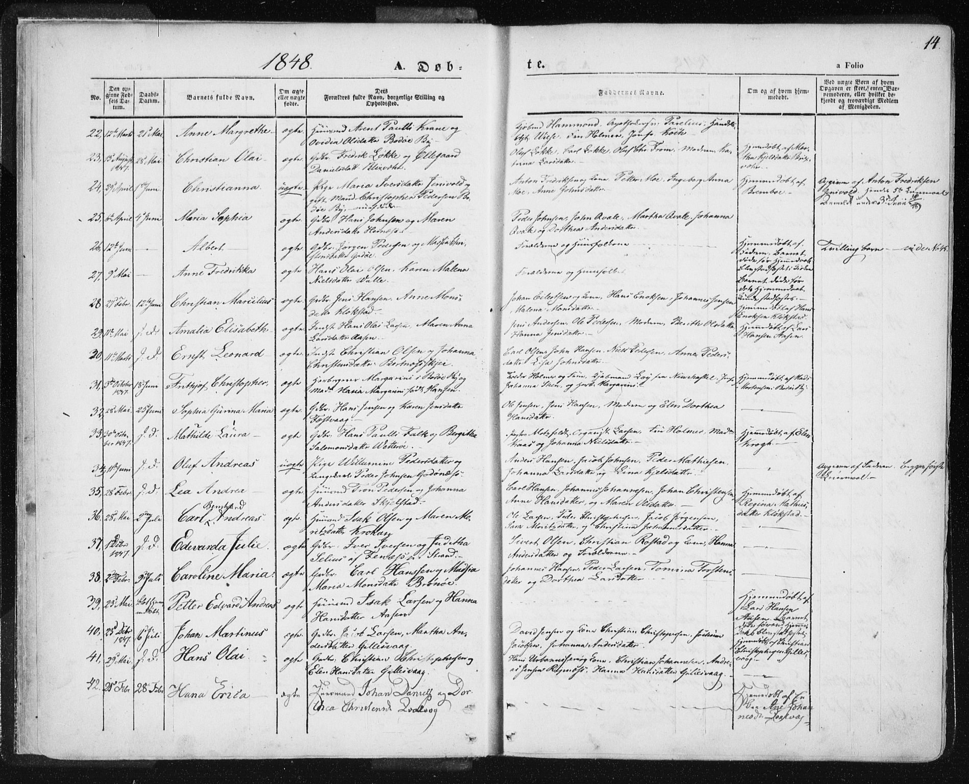 Ministerialprotokoller, klokkerbøker og fødselsregistre - Nordland, SAT/A-1459/801/L0007: Parish register (official) no. 801A07, 1845-1863, p. 14