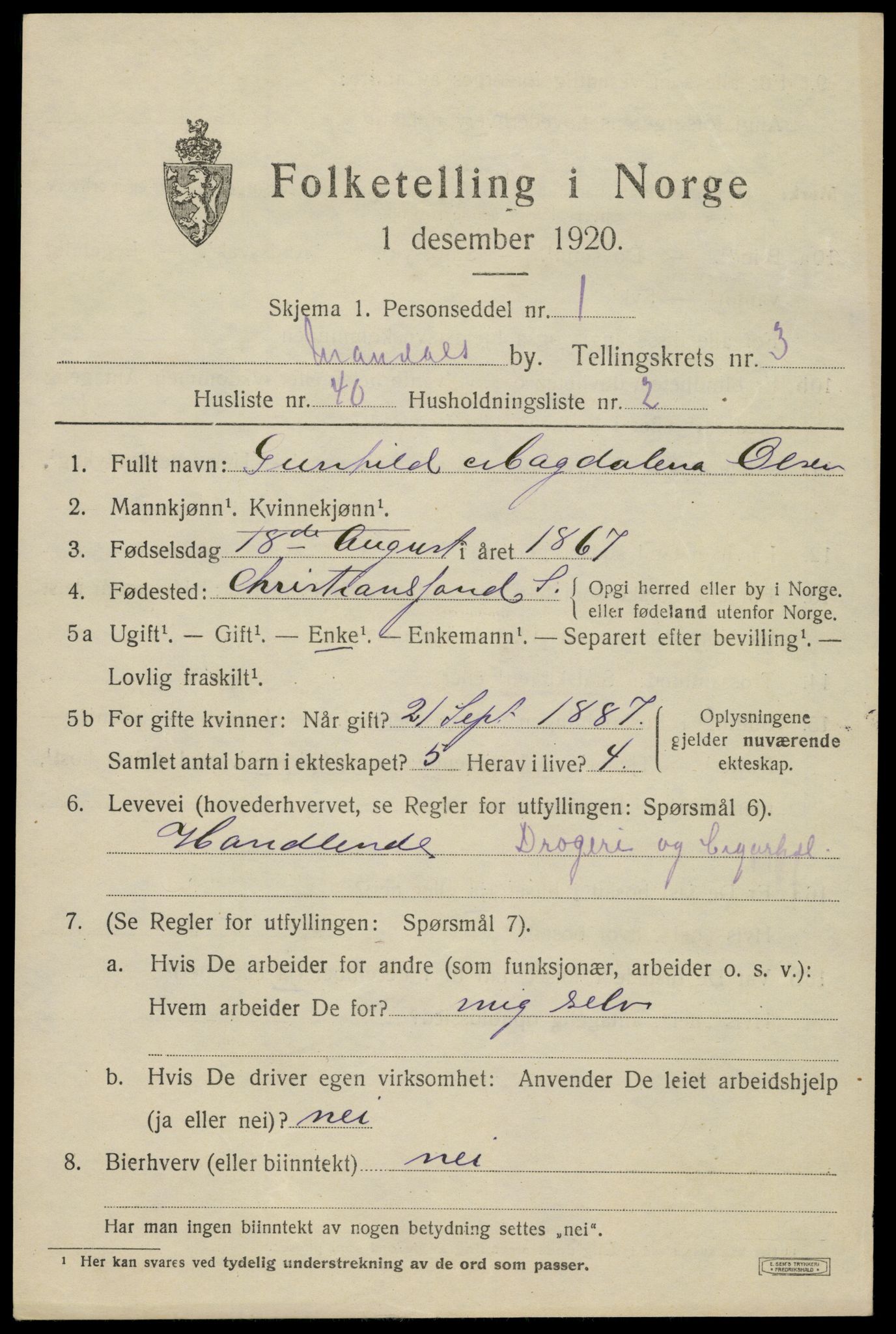 SAK, 1920 census for Mandal, 1920, p. 5861