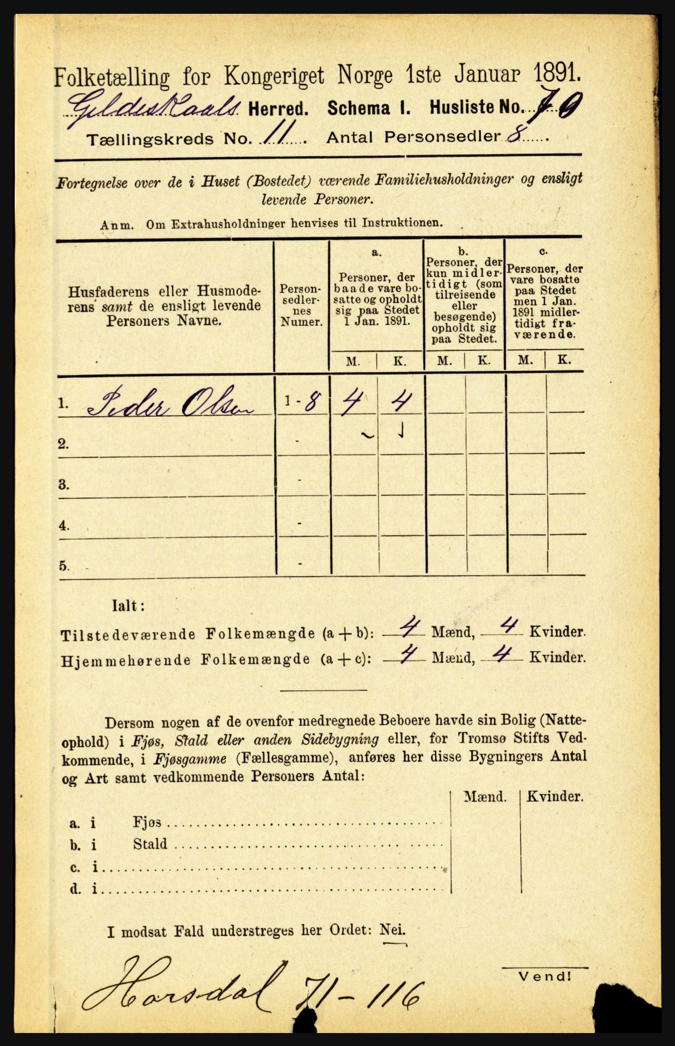 RA, 1891 census for 1838 Gildeskål, 1891, p. 3196