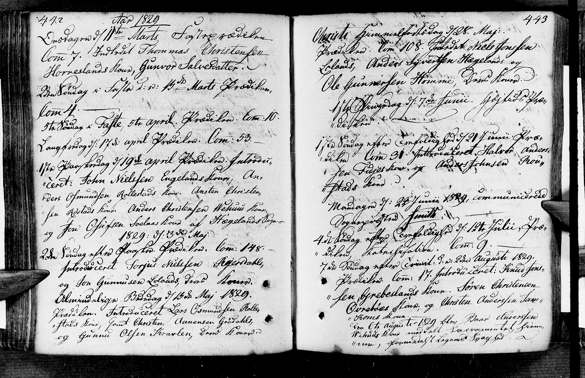 Vennesla sokneprestkontor, AV/SAK-1111-0045/Fa/Fac/L0002: Parish register (official) no. A 2, 1785-1834, p. 442-443