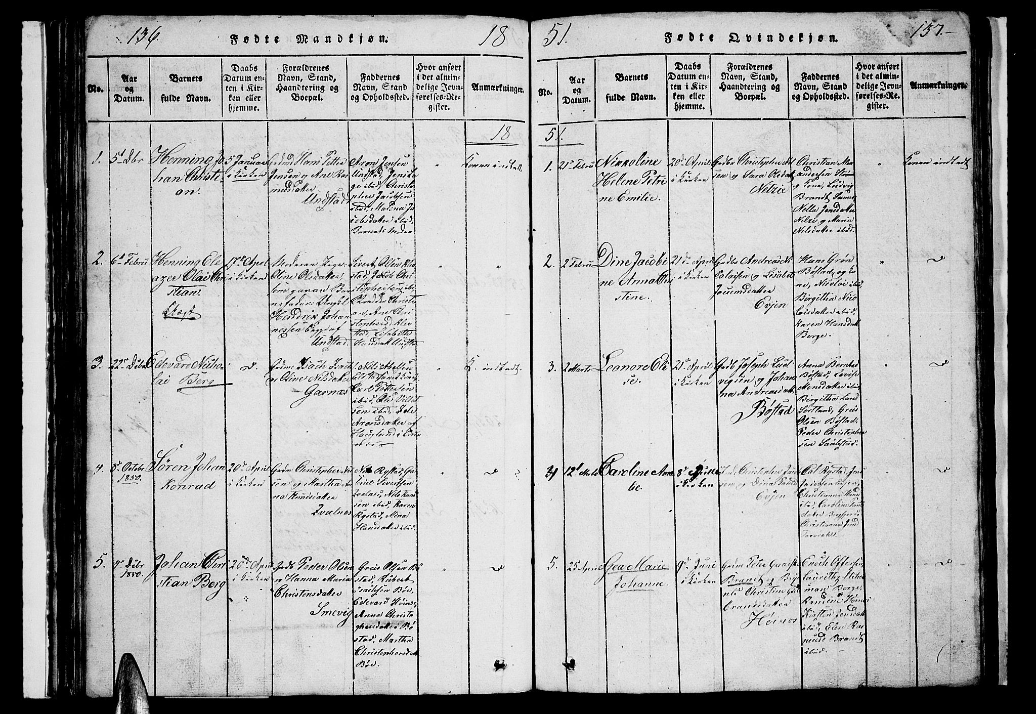 Ministerialprotokoller, klokkerbøker og fødselsregistre - Nordland, AV/SAT-A-1459/880/L1139: Parish register (copy) no. 880C01, 1836-1857, p. 136-137