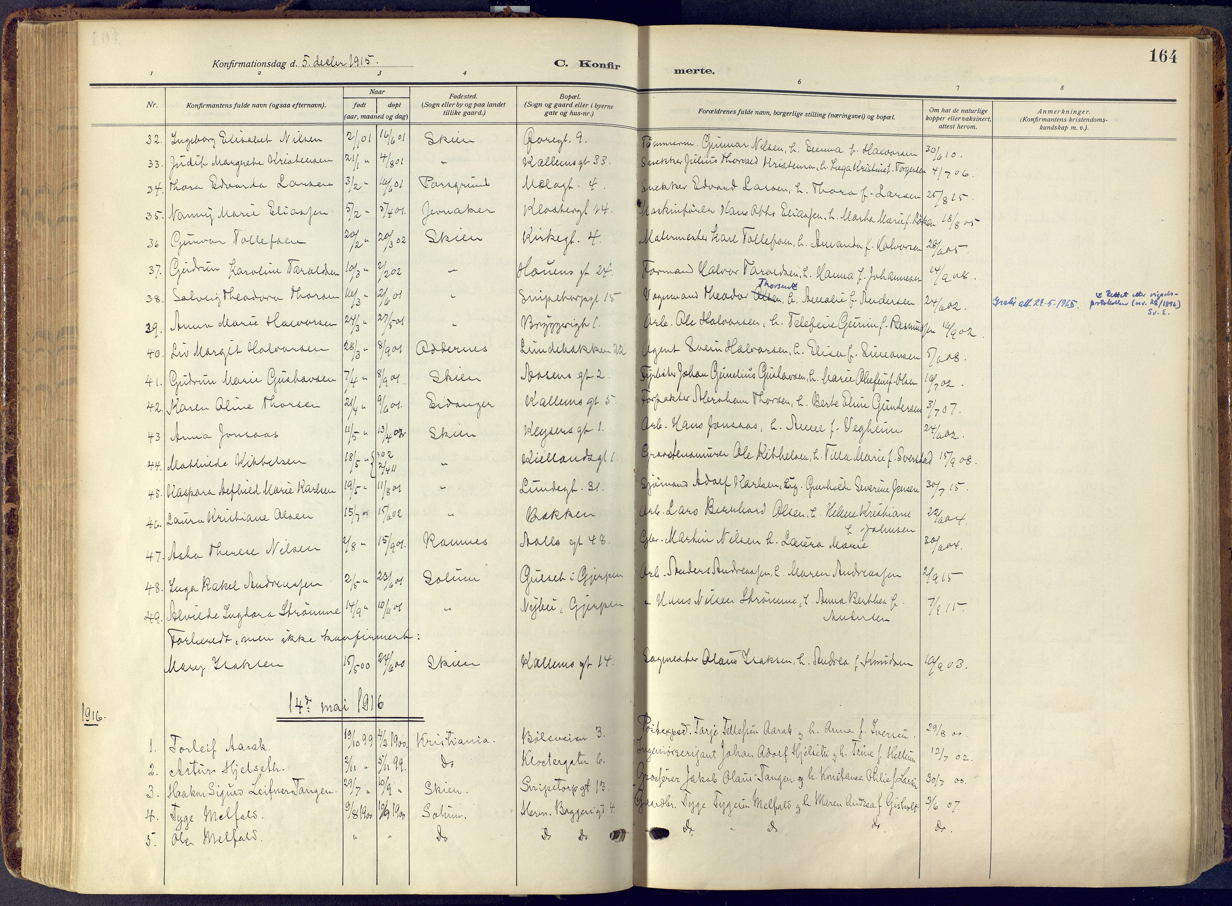 Skien kirkebøker, SAKO/A-302/F/Fa/L0013: Parish register (official) no. 13, 1915-1921, p. 164