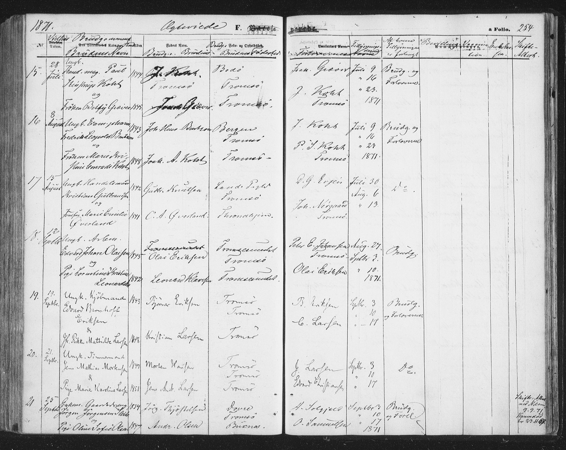 Tromsø sokneprestkontor/stiftsprosti/domprosti, SATØ/S-1343/G/Ga/L0012kirke: Parish register (official) no. 12, 1865-1871, p. 254