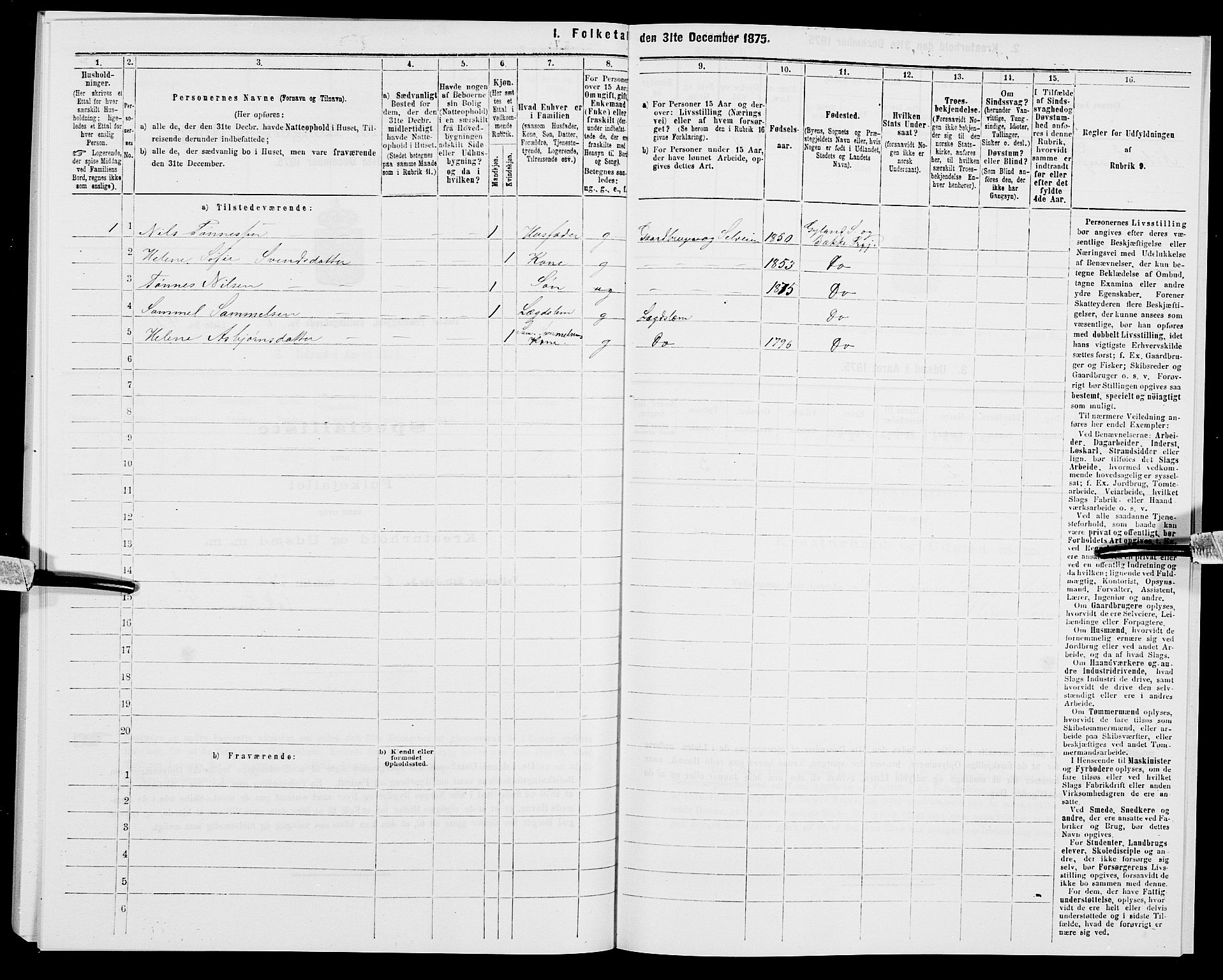 SAK, 1875 census for 1045P Bakke, 1875, p. 658