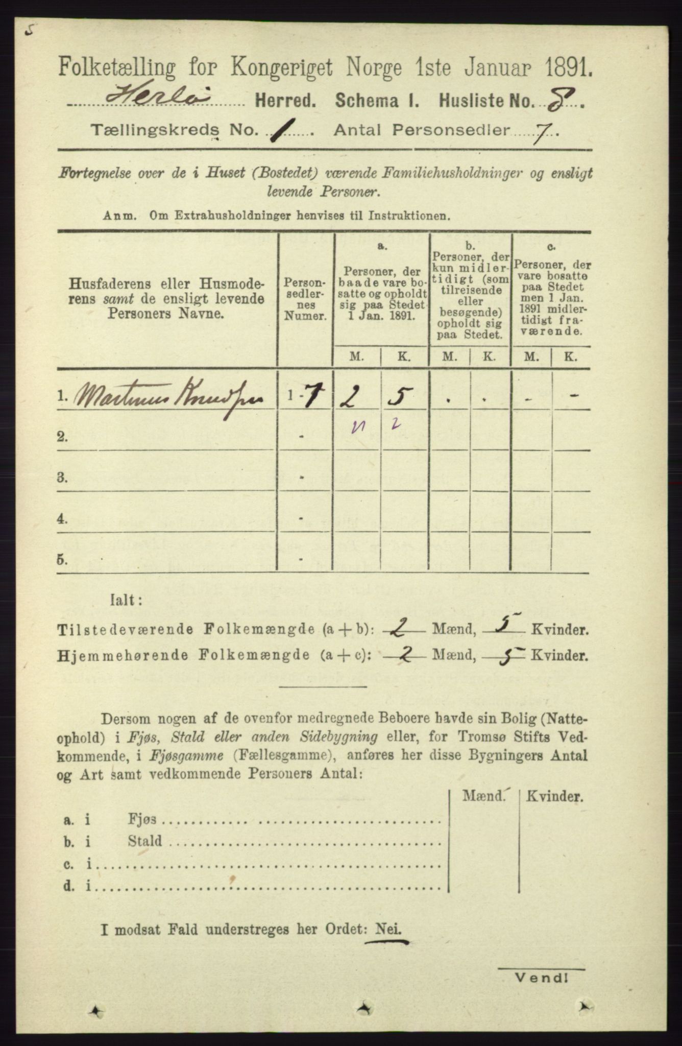 RA, 1891 census for 1258 Herdla, 1891, p. 30