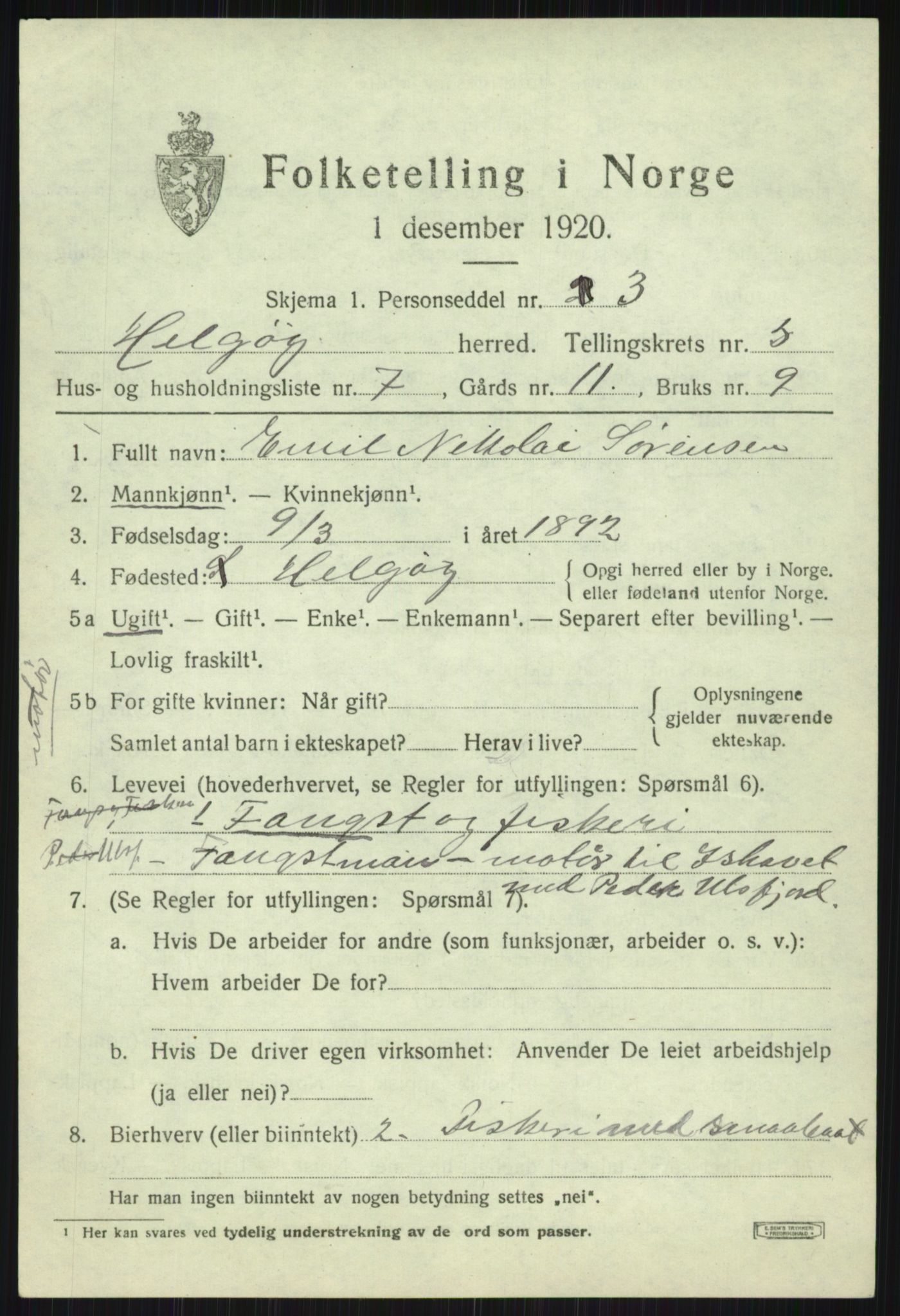 SATØ, 1920 census for Helgøy, 1920, p. 2015