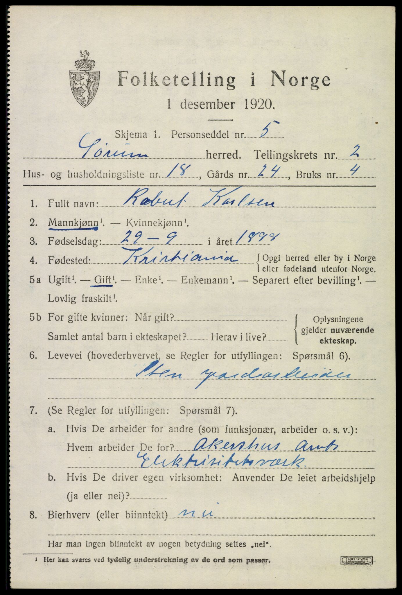 SAO, 1920 census for Sørum, 1920, p. 1901