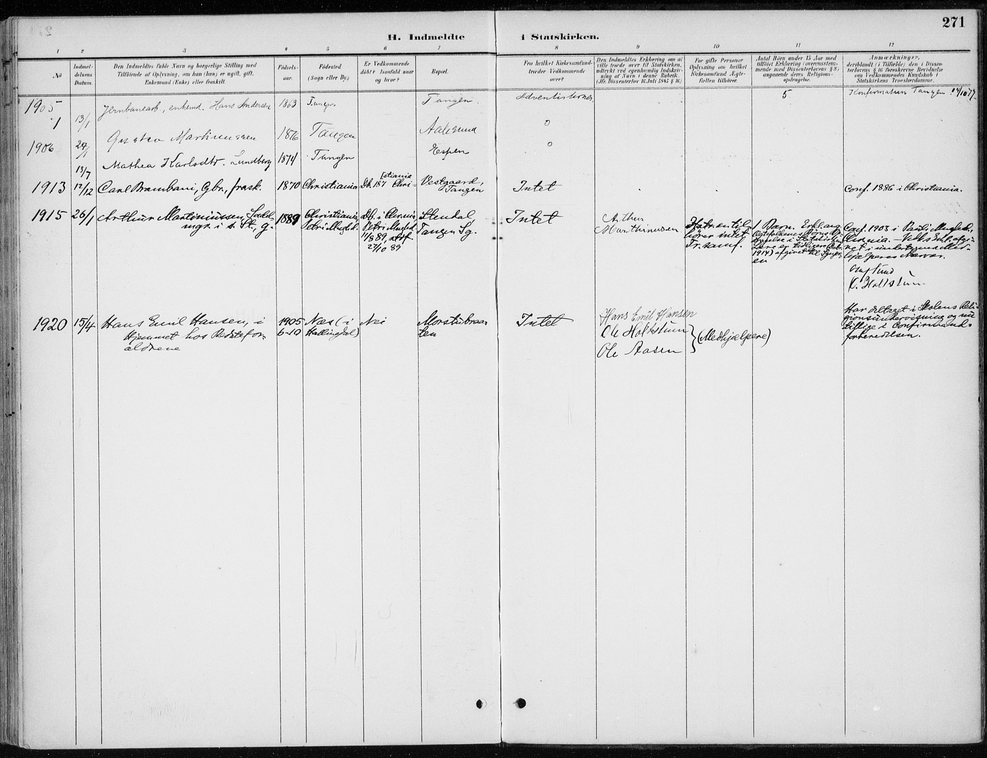 Stange prestekontor, SAH/PREST-002/K/L0023: Parish register (official) no. 23, 1897-1920, p. 271