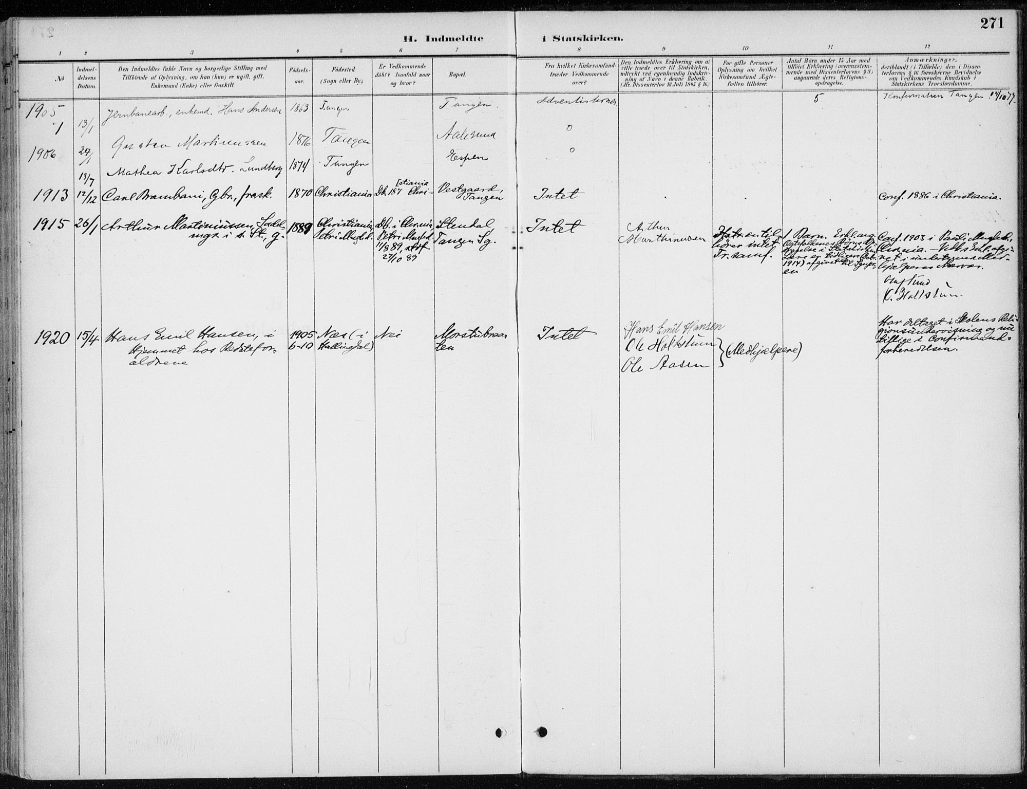 Stange prestekontor, AV/SAH-PREST-002/K/L0023: Parish register (official) no. 23, 1897-1920, p. 271