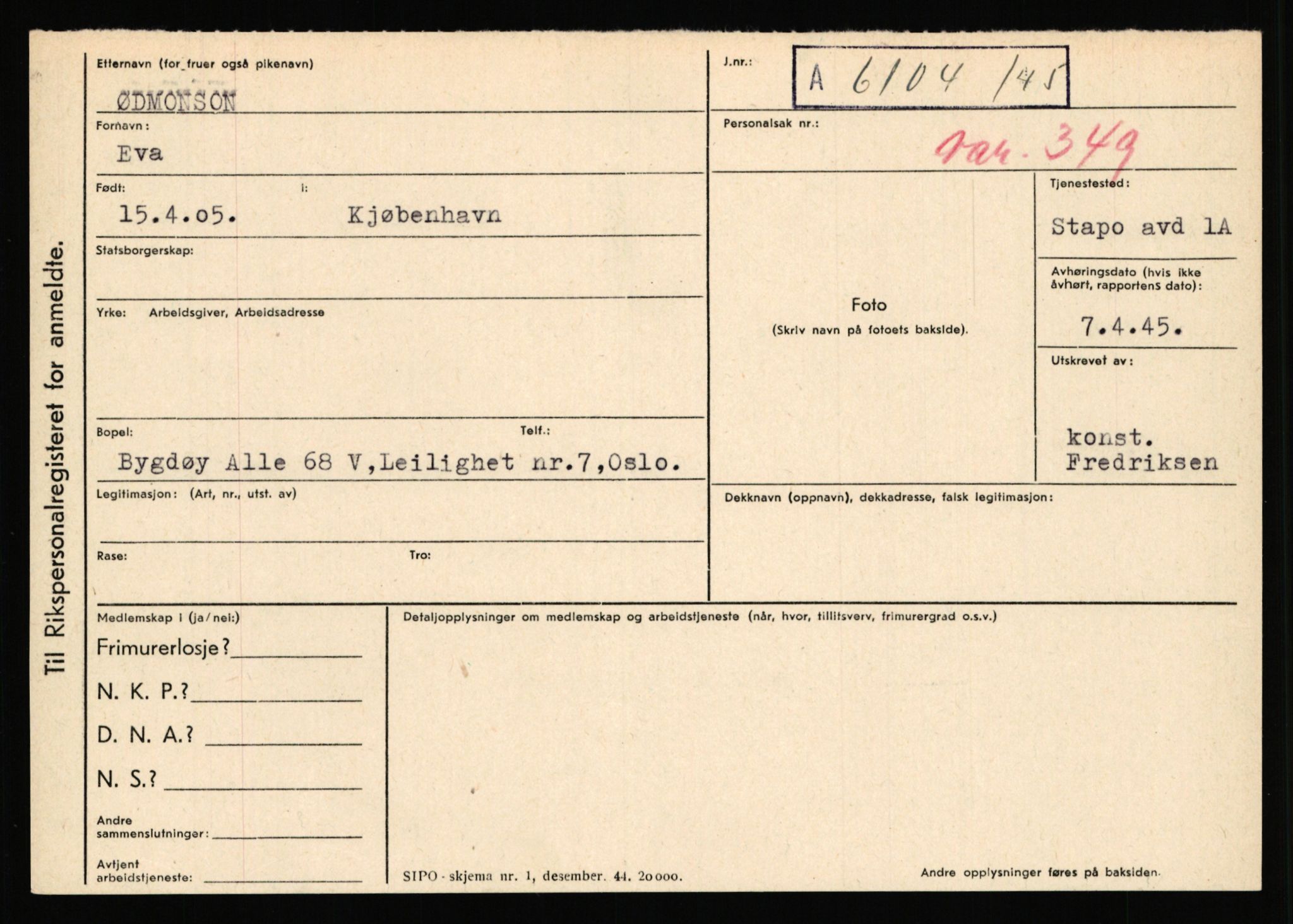 Statspolitiet - Hovedkontoret / Osloavdelingen, AV/RA-S-1329/C/Ca/L0016: Uberg - Øystese, 1943-1945, p. 3469