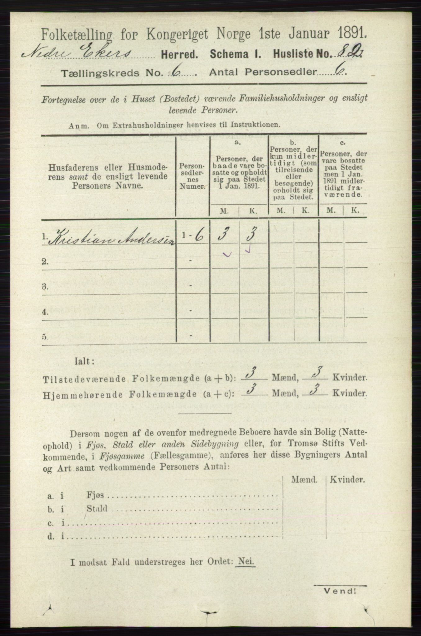 RA, 1891 census for 0625 Nedre Eiker, 1891, p. 2886