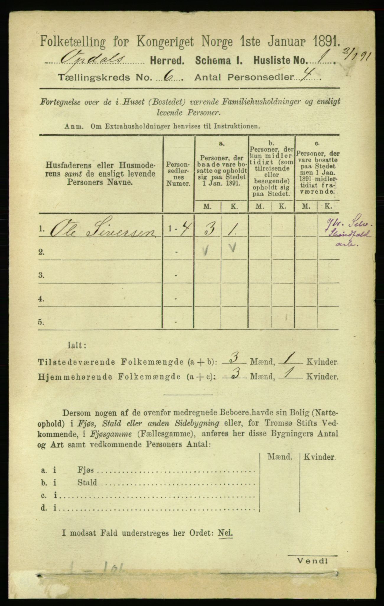 RA, 1891 census for 1634 Oppdal, 1891, p. 2672