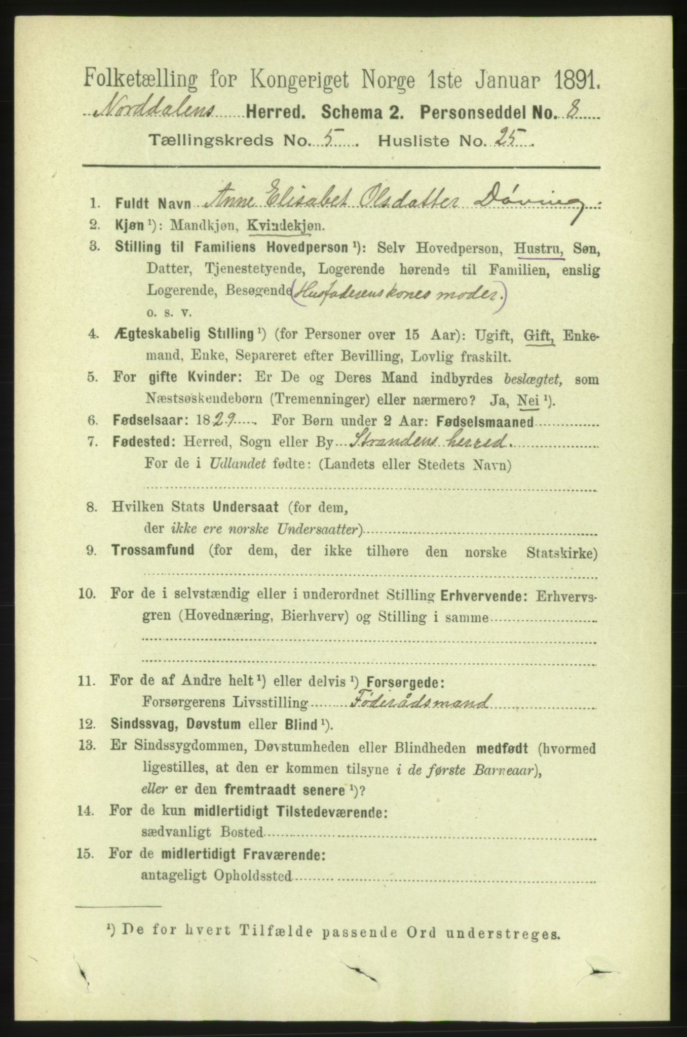 RA, 1891 census for 1524 Norddal, 1891, p. 1137