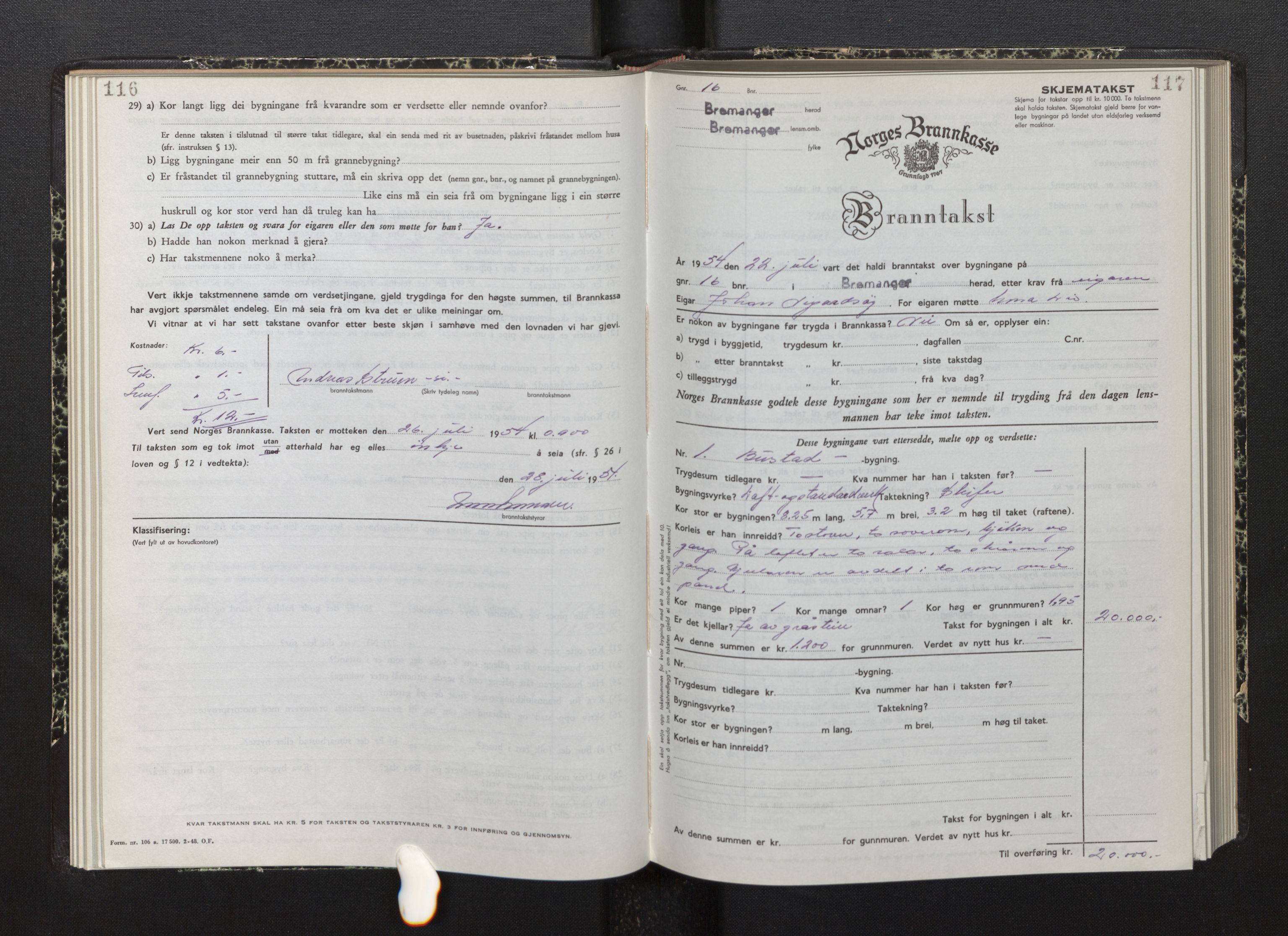 Lensmannen i Bremanger, AV/SAB-A-26701/0012/L0010: Branntakstprotokoll, skjematakst, 1950-1955, p. 116-117