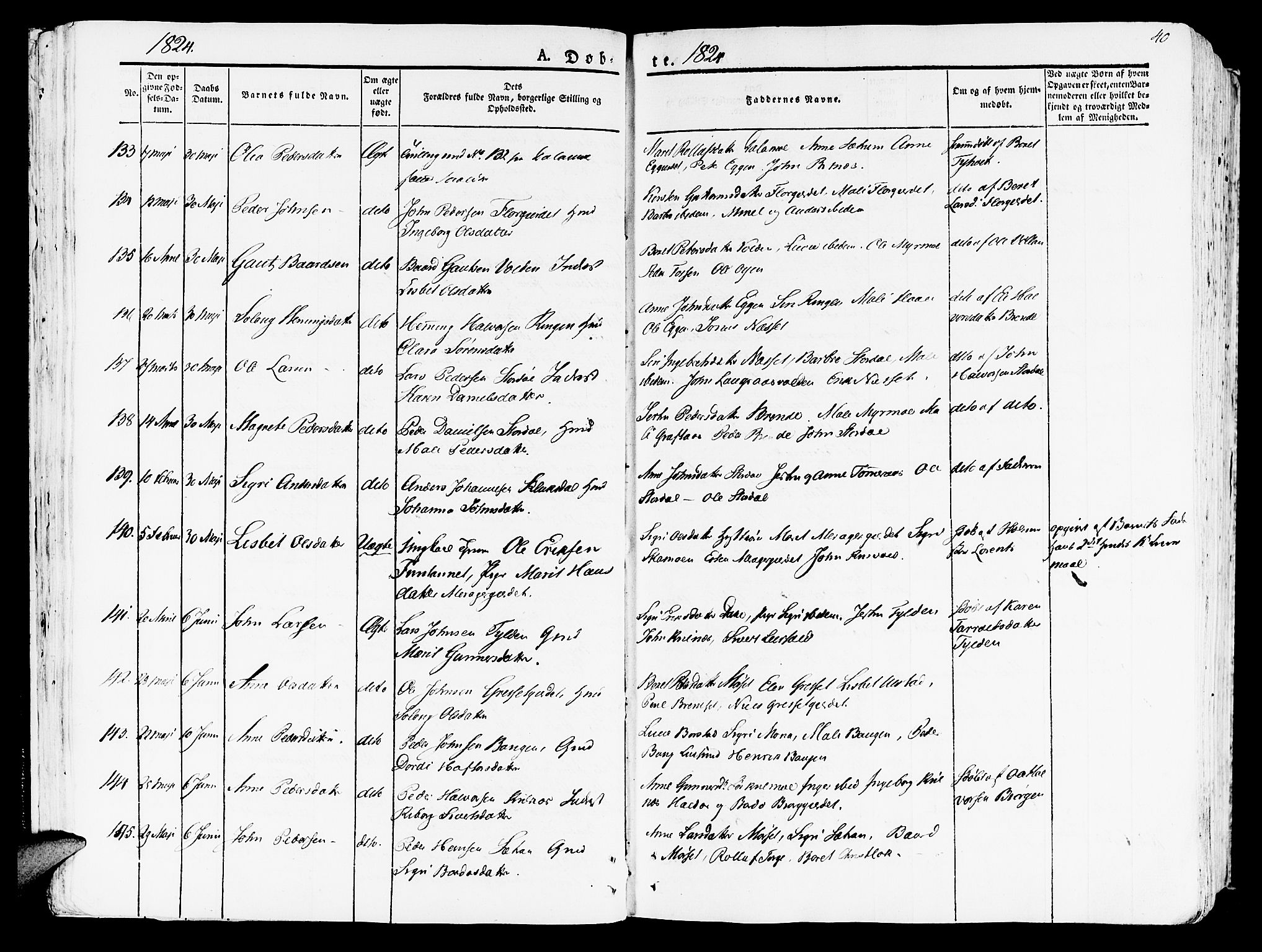 Ministerialprotokoller, klokkerbøker og fødselsregistre - Nord-Trøndelag, AV/SAT-A-1458/709/L0070: Parish register (official) no. 709A10, 1820-1832, p. 40