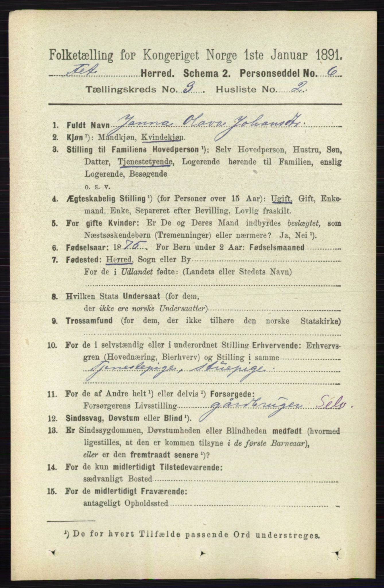 RA, 1891 census for 0227 Fet, 1891, p. 863