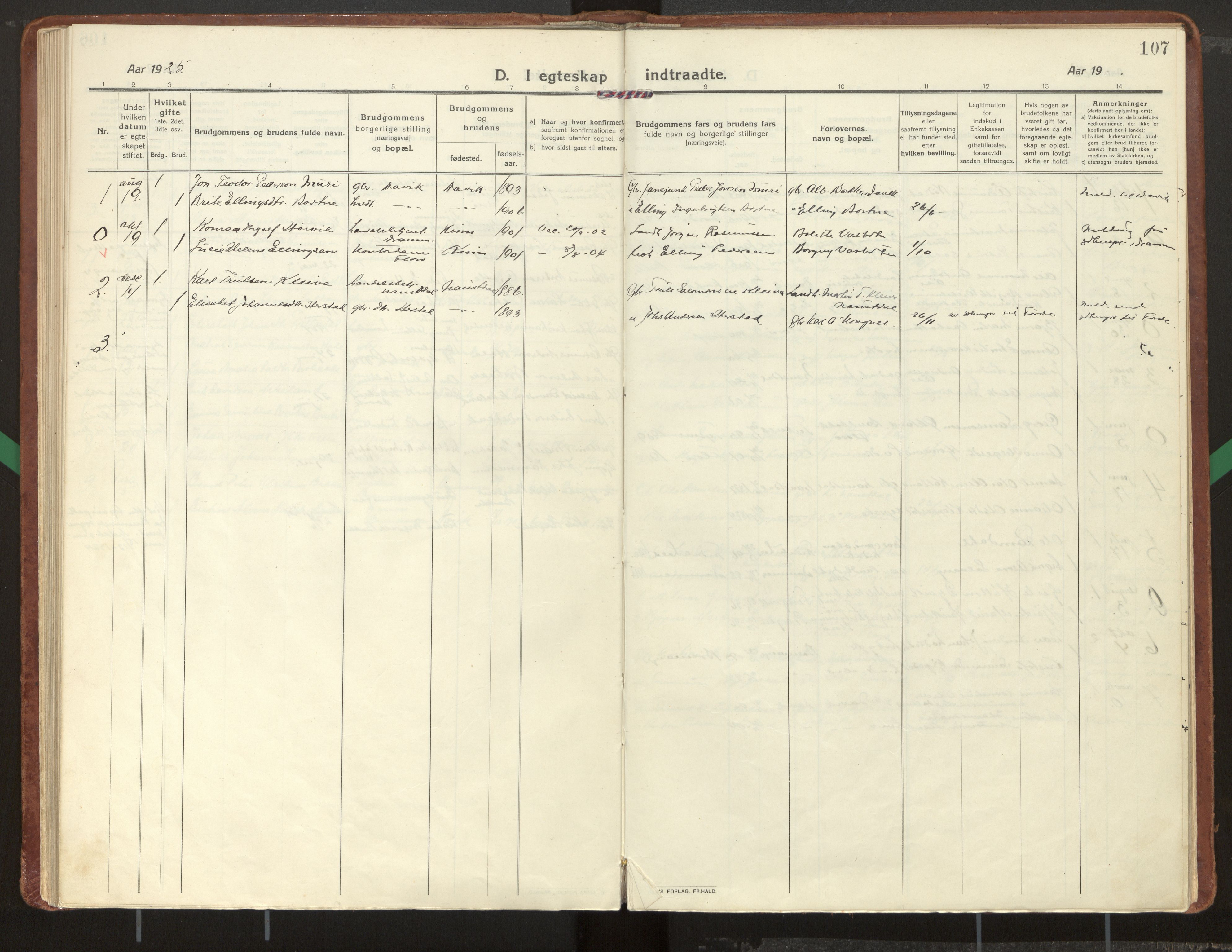 Kinn sokneprestembete, SAB/A-80801/H/Haa/Haac/L0003: Parish register (official) no. C 3, 1917-1934, p. 107