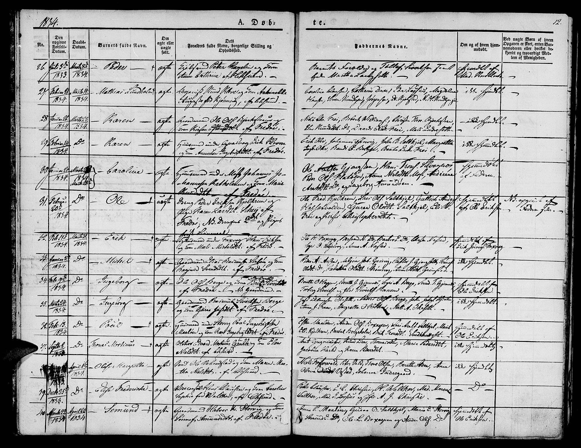 Ministerialprotokoller, klokkerbøker og fødselsregistre - Møre og Romsdal, SAT/A-1454/572/L0843: Parish register (official) no. 572A06, 1832-1842, p. 12