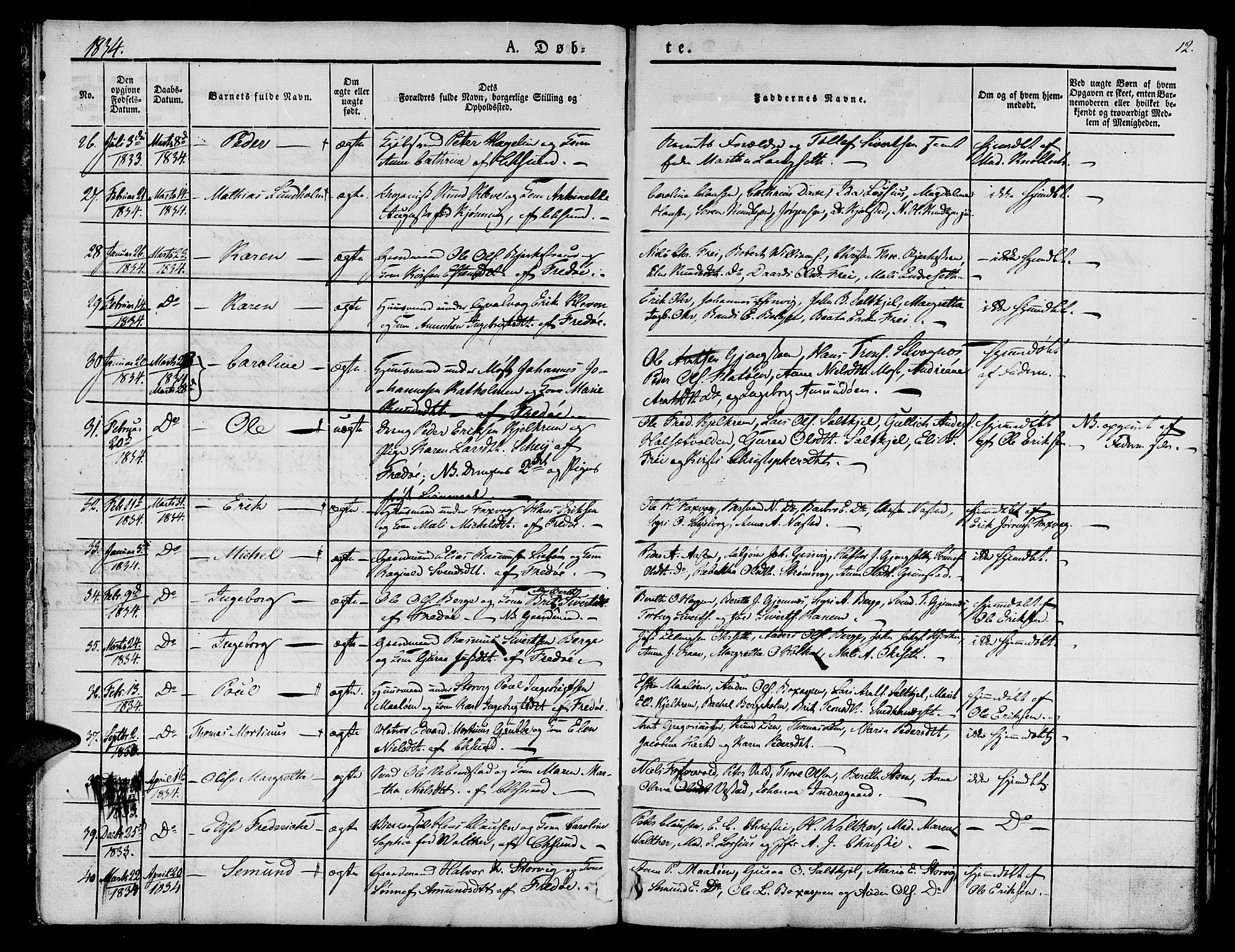 Ministerialprotokoller, klokkerbøker og fødselsregistre - Møre og Romsdal, AV/SAT-A-1454/572/L0843: Parish register (official) no. 572A06, 1832-1842, p. 12