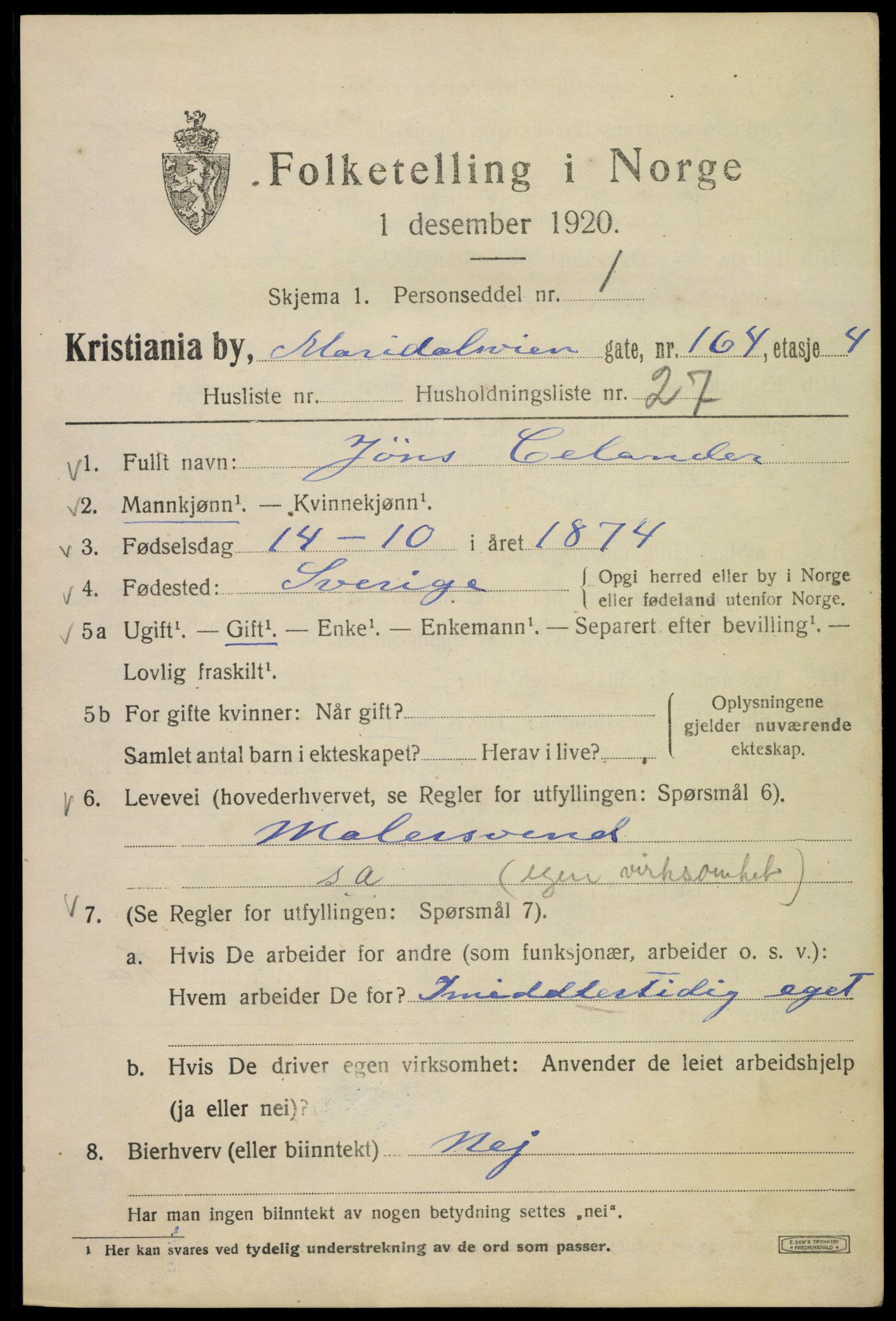 SAO, 1920 census for Kristiania, 1920, p. 382555