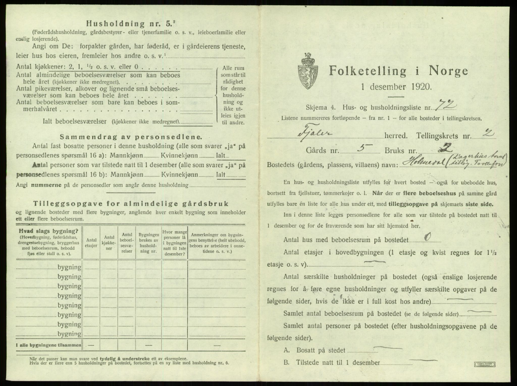 SAB, 1920 census for Fjaler, 1920, p. 295