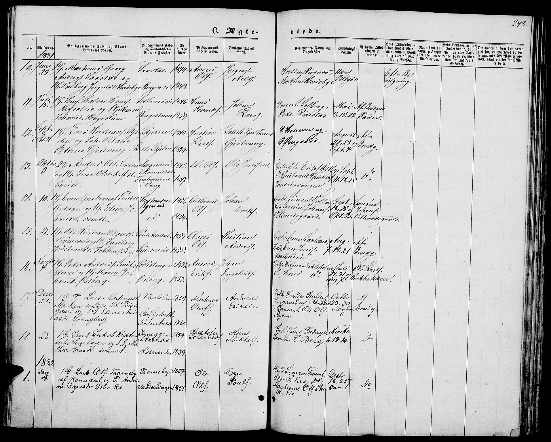 Stange prestekontor, SAH/PREST-002/L/L0006: Parish register (copy) no. 6, 1864-1882, p. 248