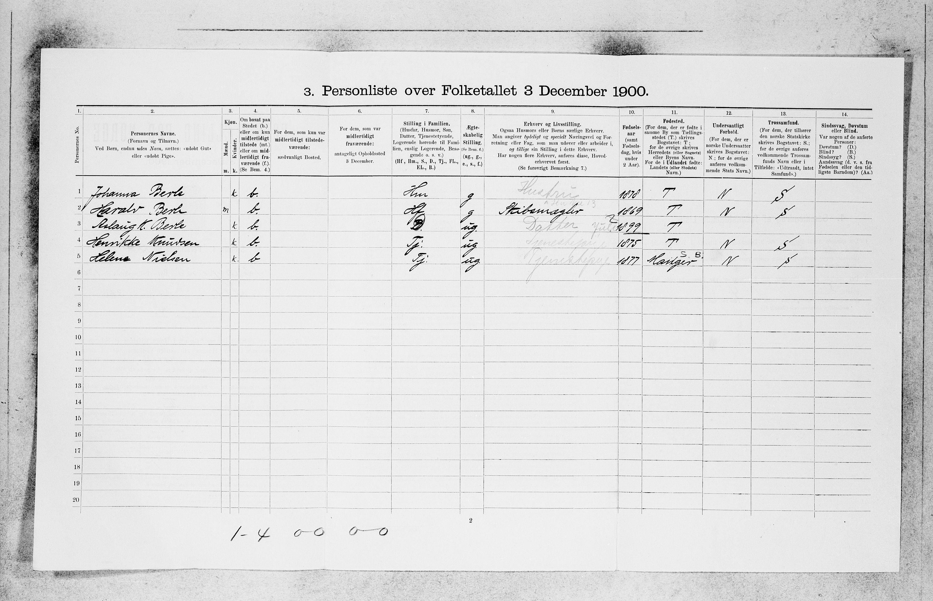 SAB, 1900 census for Bergen, 1900, p. 26454