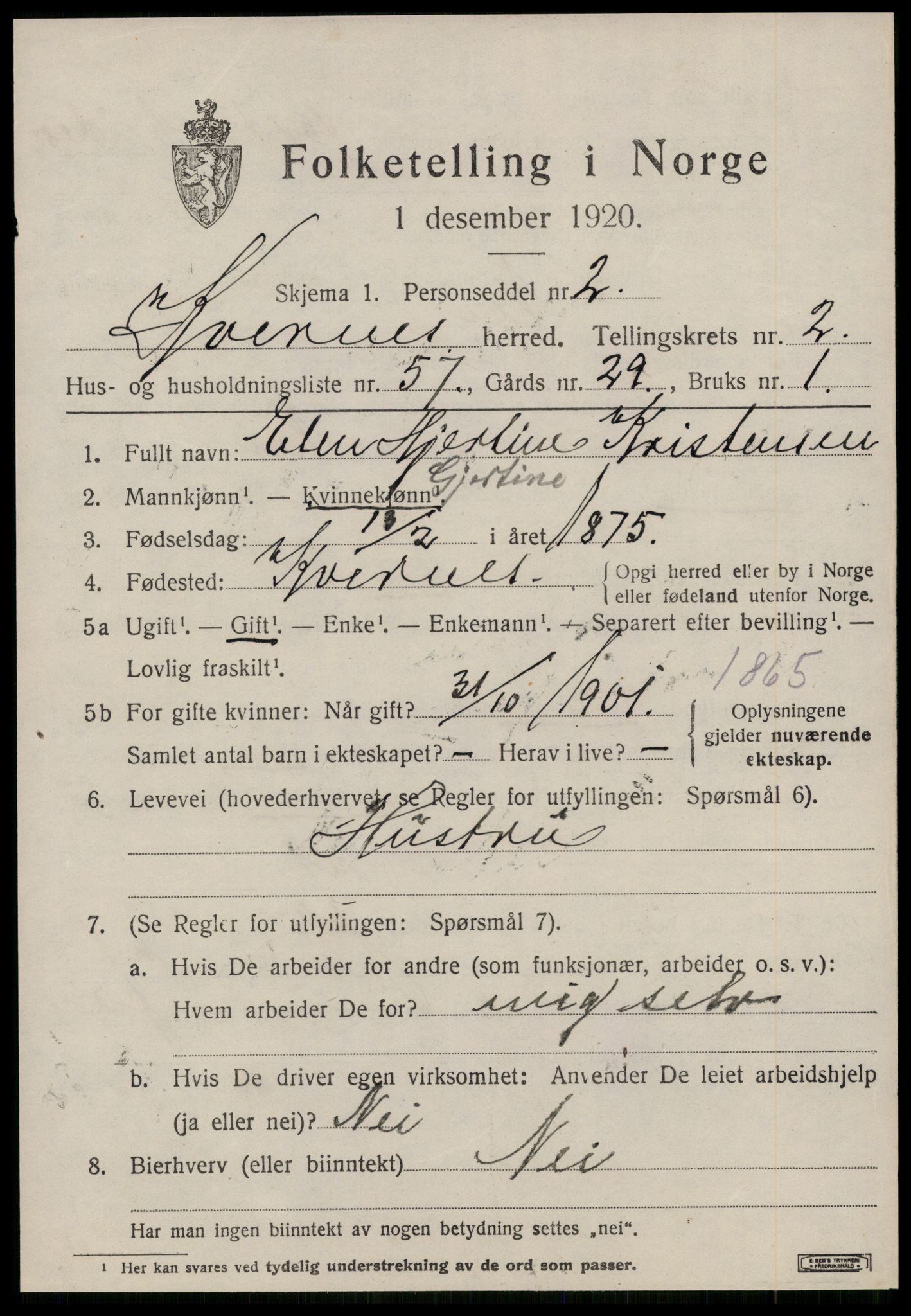 SAT, 1920 census for Kvernes, 1920, p. 1579