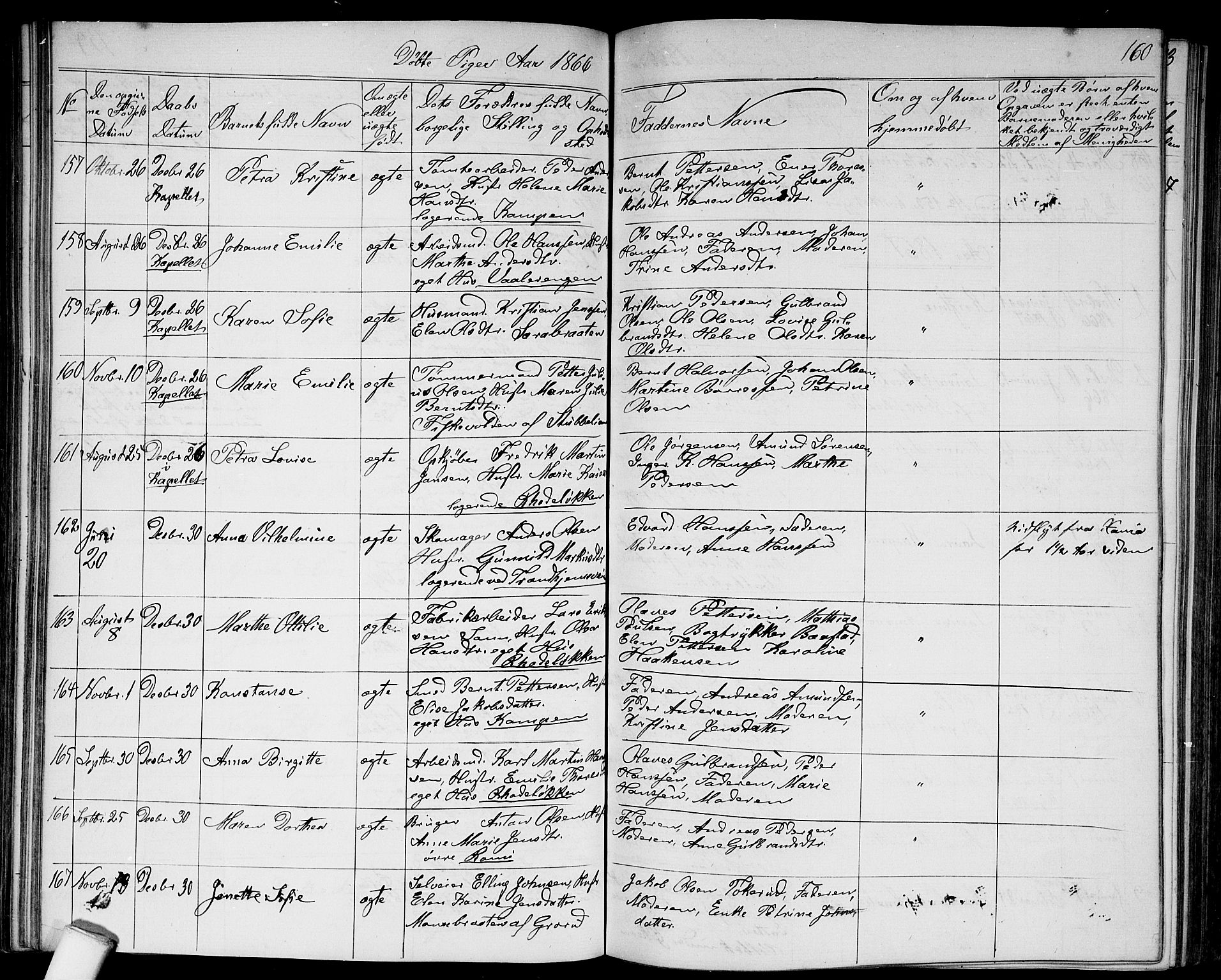 Østre Aker prestekontor Kirkebøker, SAO/A-10840/G/Ga/L0002: Parish register (copy) no. I 2, 1861-1867, p. 160